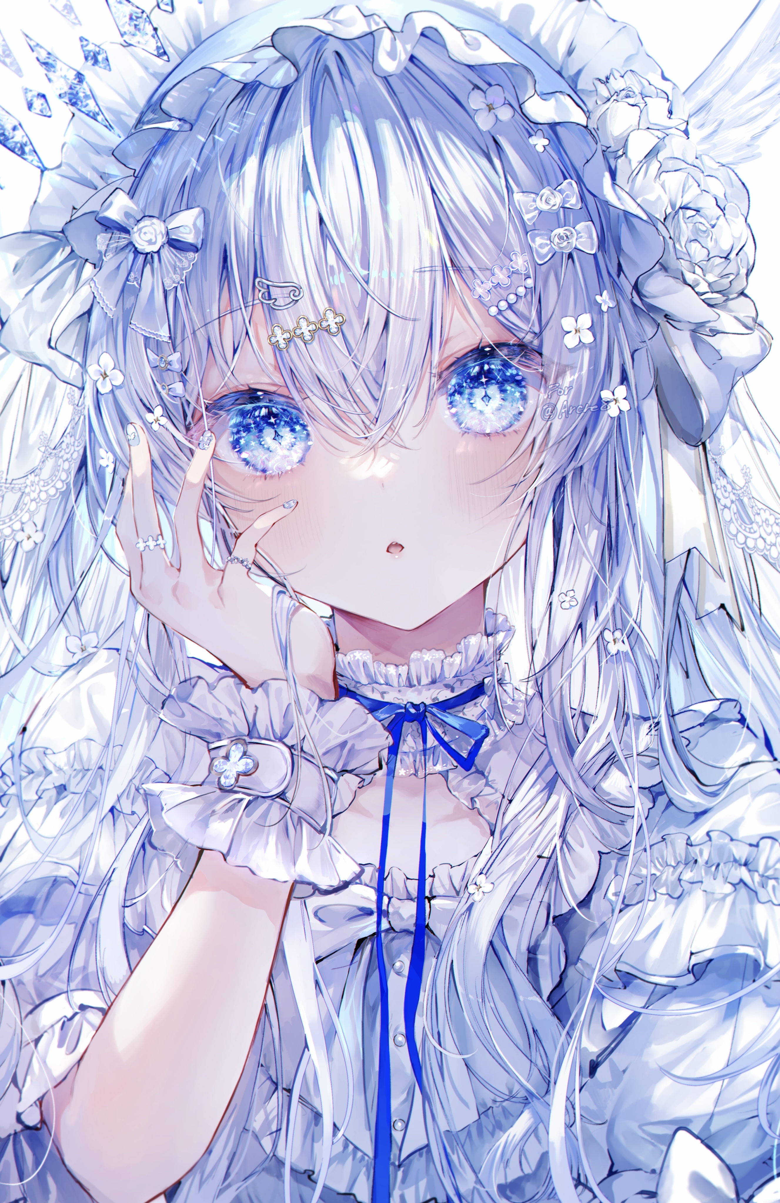 Anime girl with blue hair and blue eyes HD Phone Wallpaper