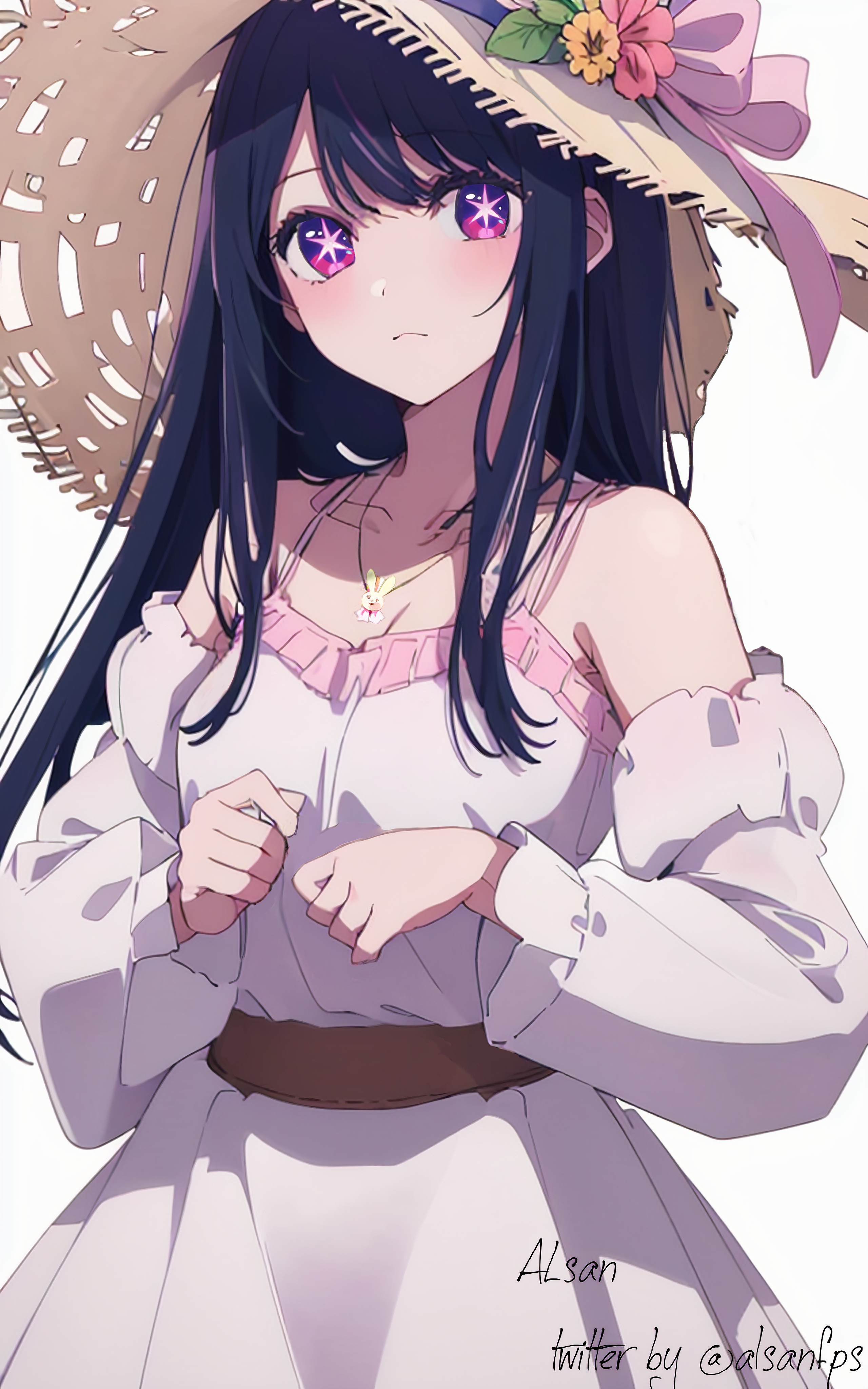 Hoshino Ai wearing a straw hat and dress HD Phone Wallpaper
