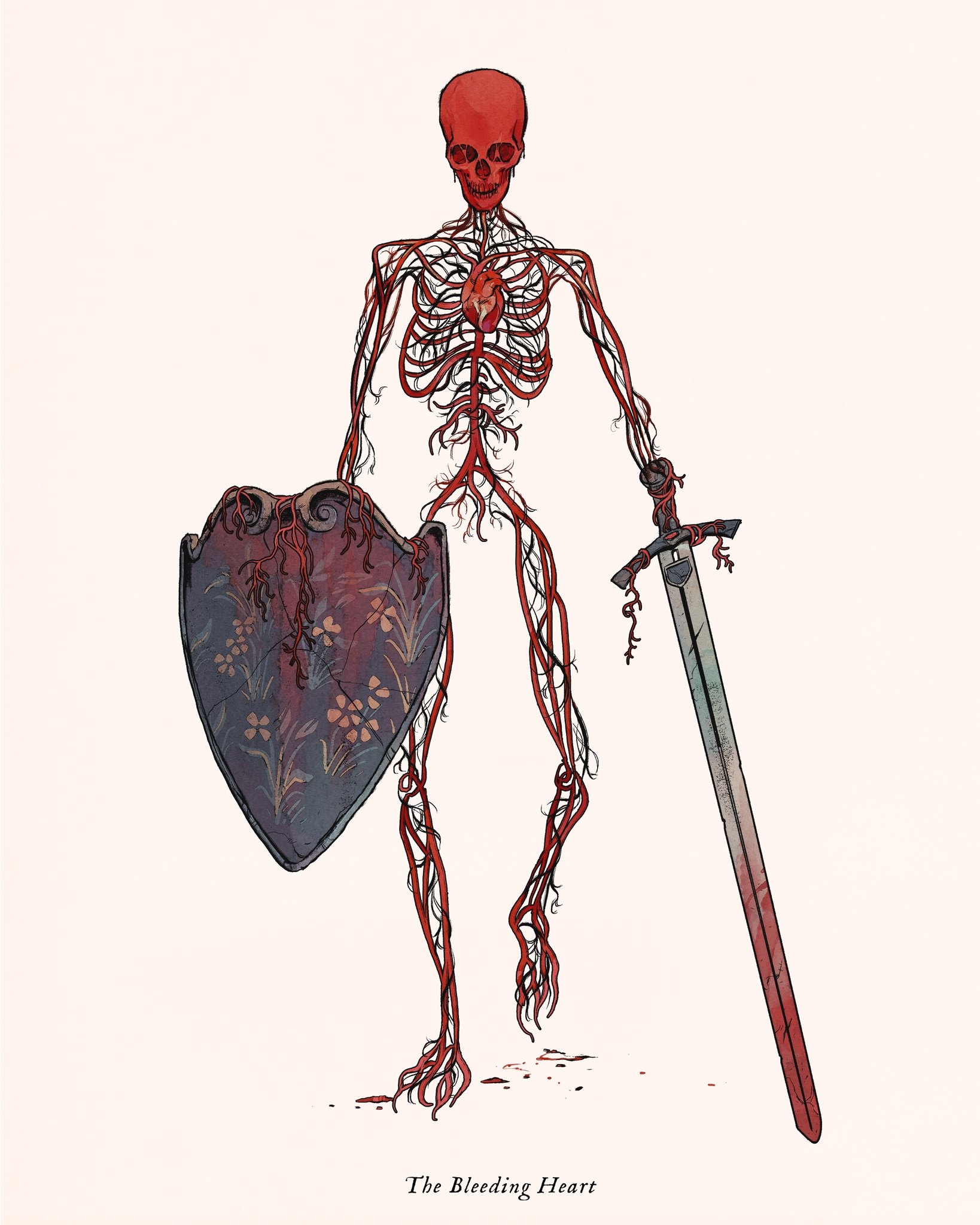 The Bleeding Heart Skeleton Warrior with Sword and Shield HD Phone Wallpaper