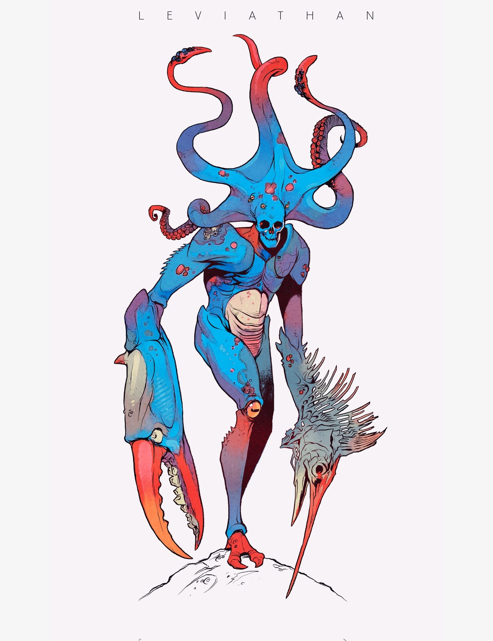 Leviathan creature with crab claw and fish head HD Phone Wallpaper
