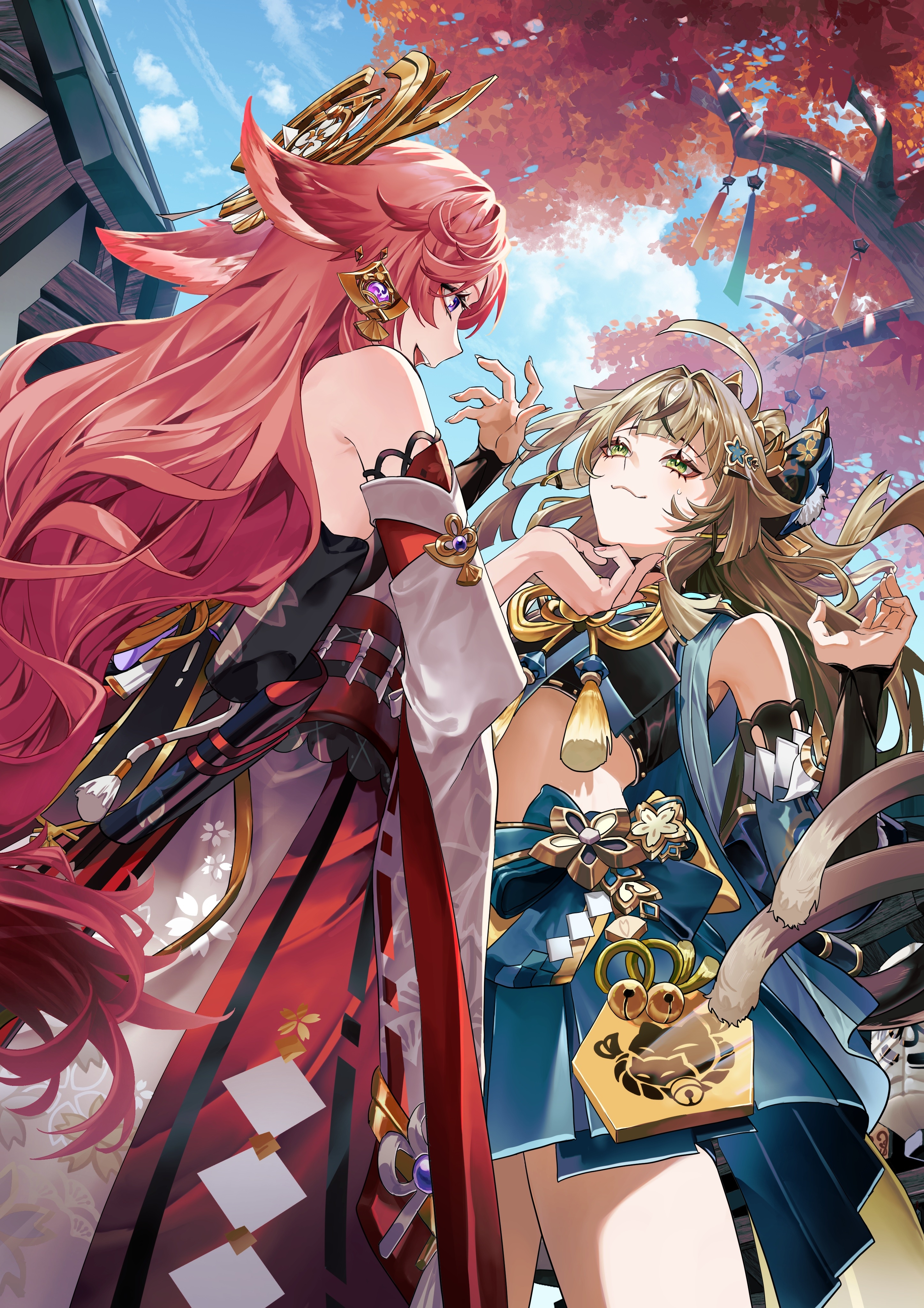 Yae Miko and Kirara from Genshin Impact HD Phone Wallpaper