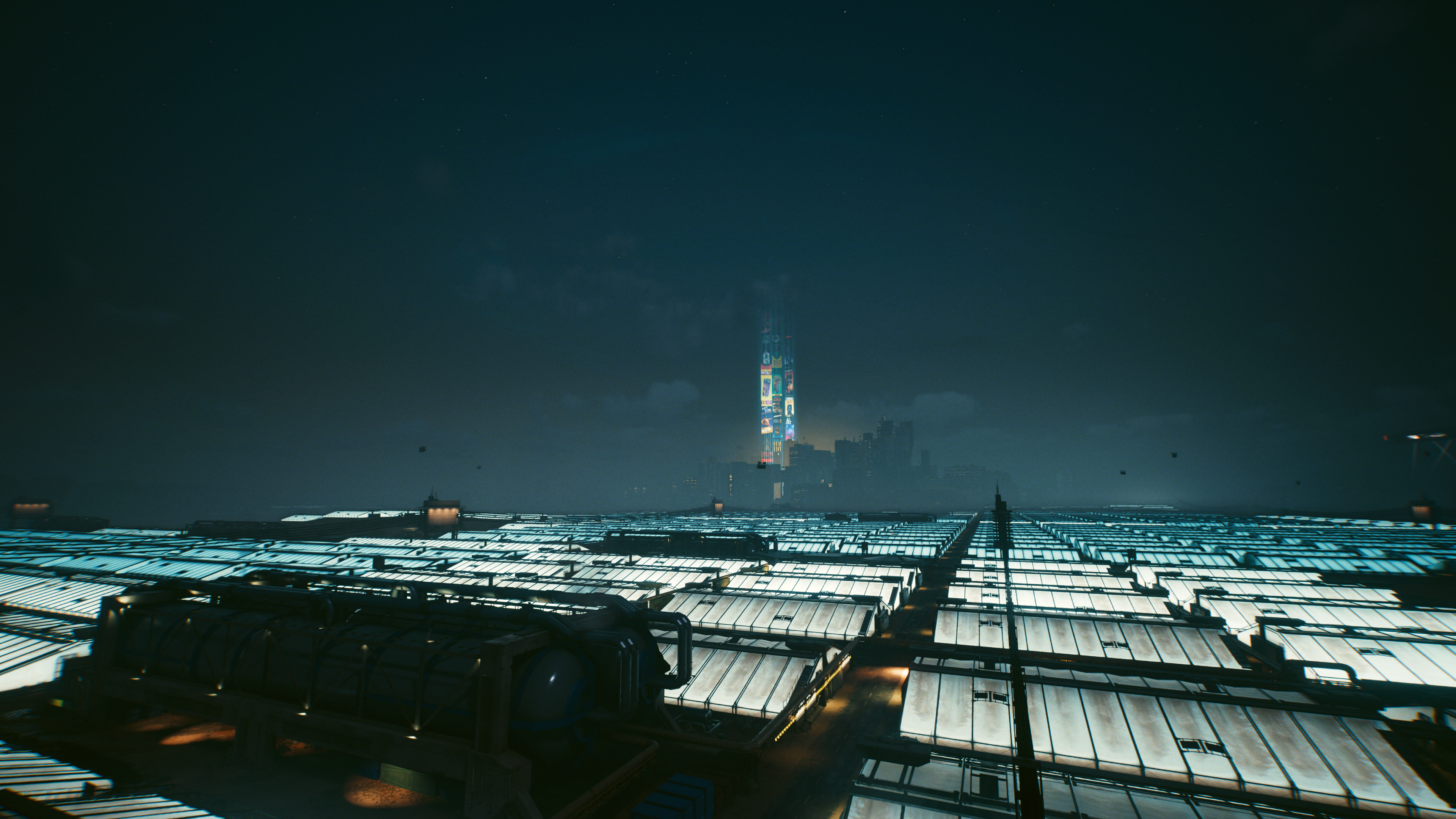 Cyberpunk 2077 city at night with glowing skyscrapers HD Wallpaper