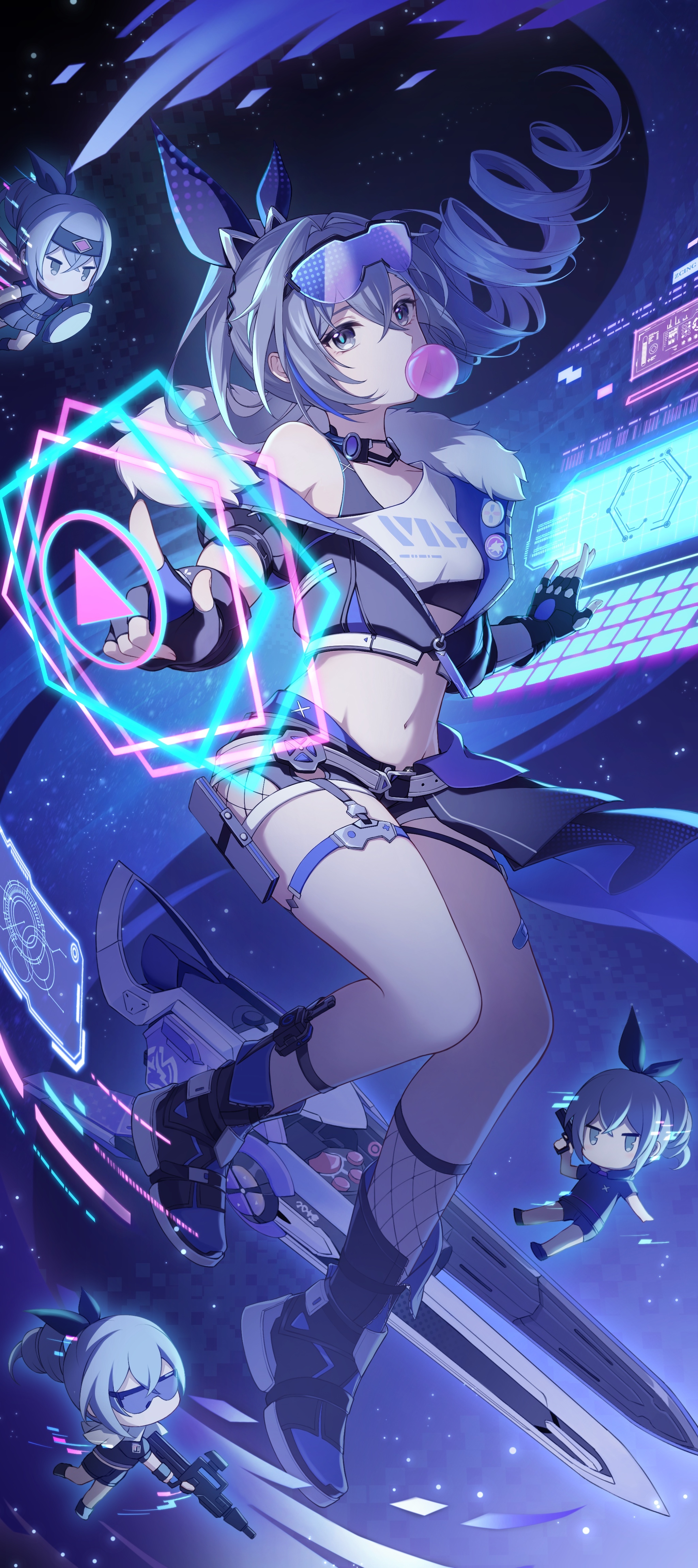 Silver Wolf and Chibi characters in Honkai: Star Rail HD Phone Wallpaper