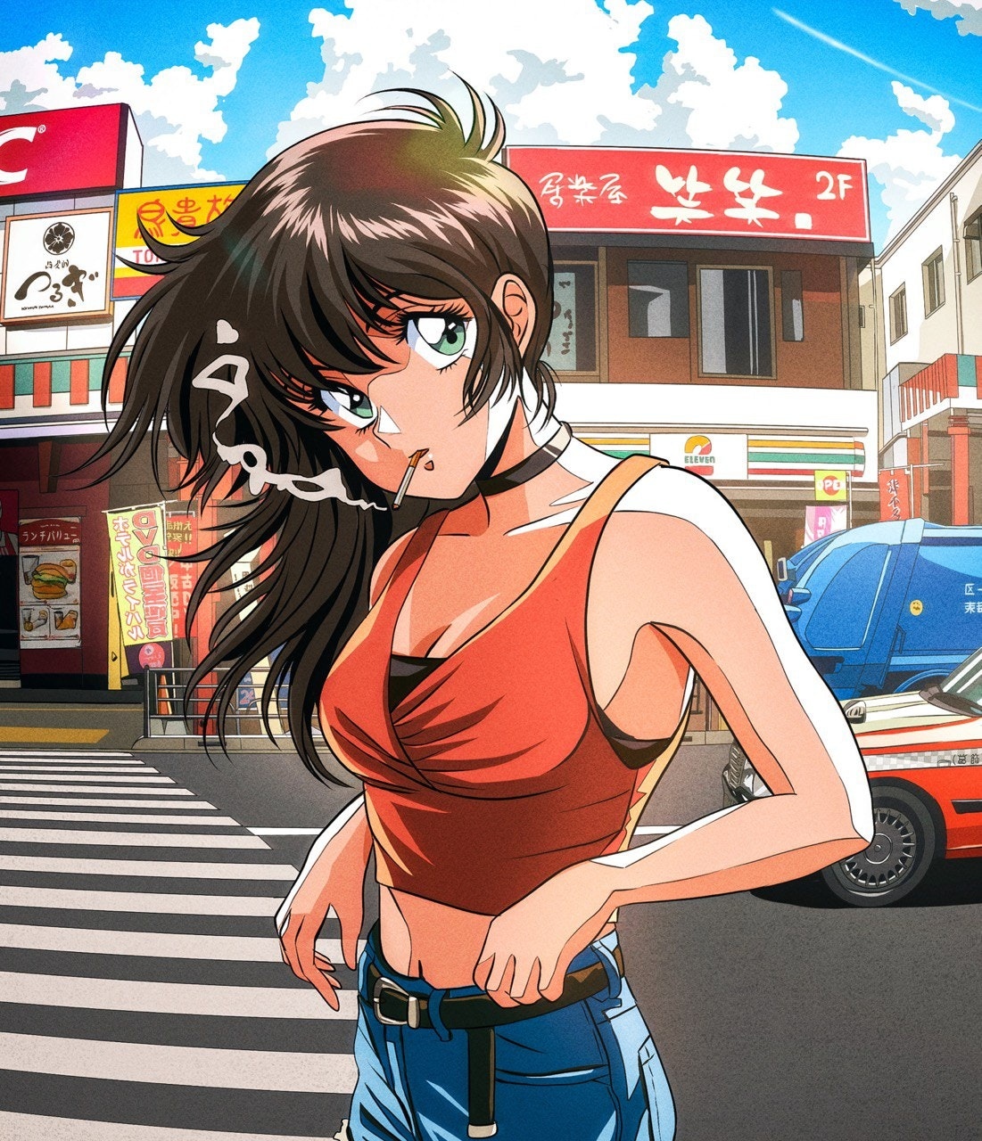 Woman smoking on a city street HD Phone Wallpaper