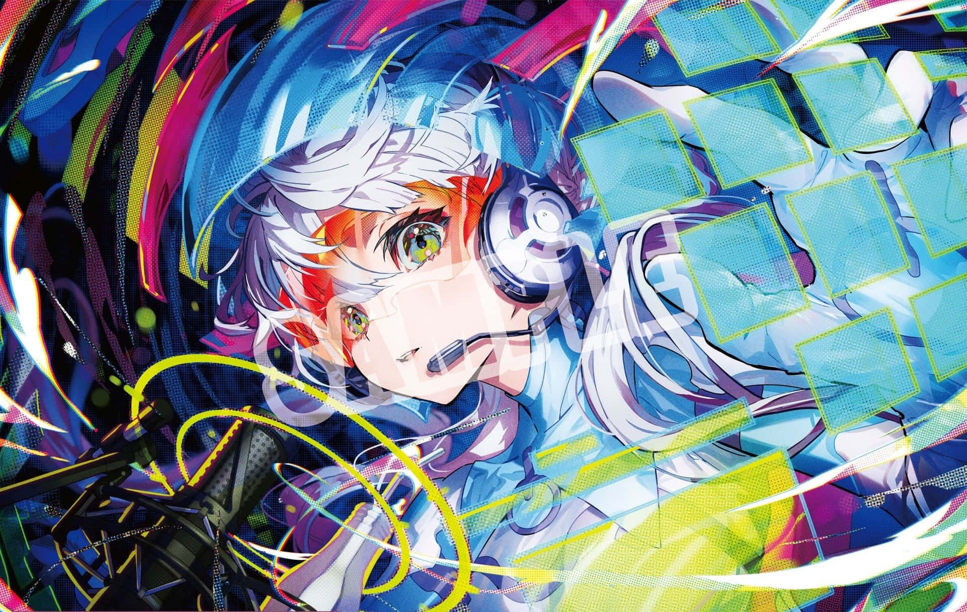 Anime girl with white hair and headphones HD Wallpaper