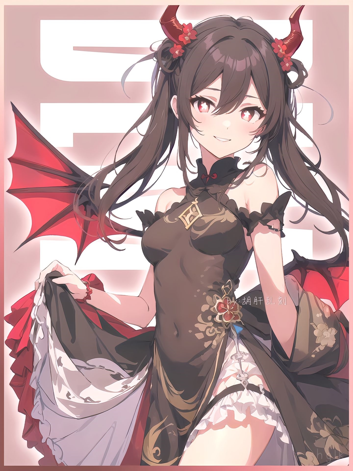 Hu Tao with Demon Horns and Wings in Chinese Dress HD Phone Wallpaper
