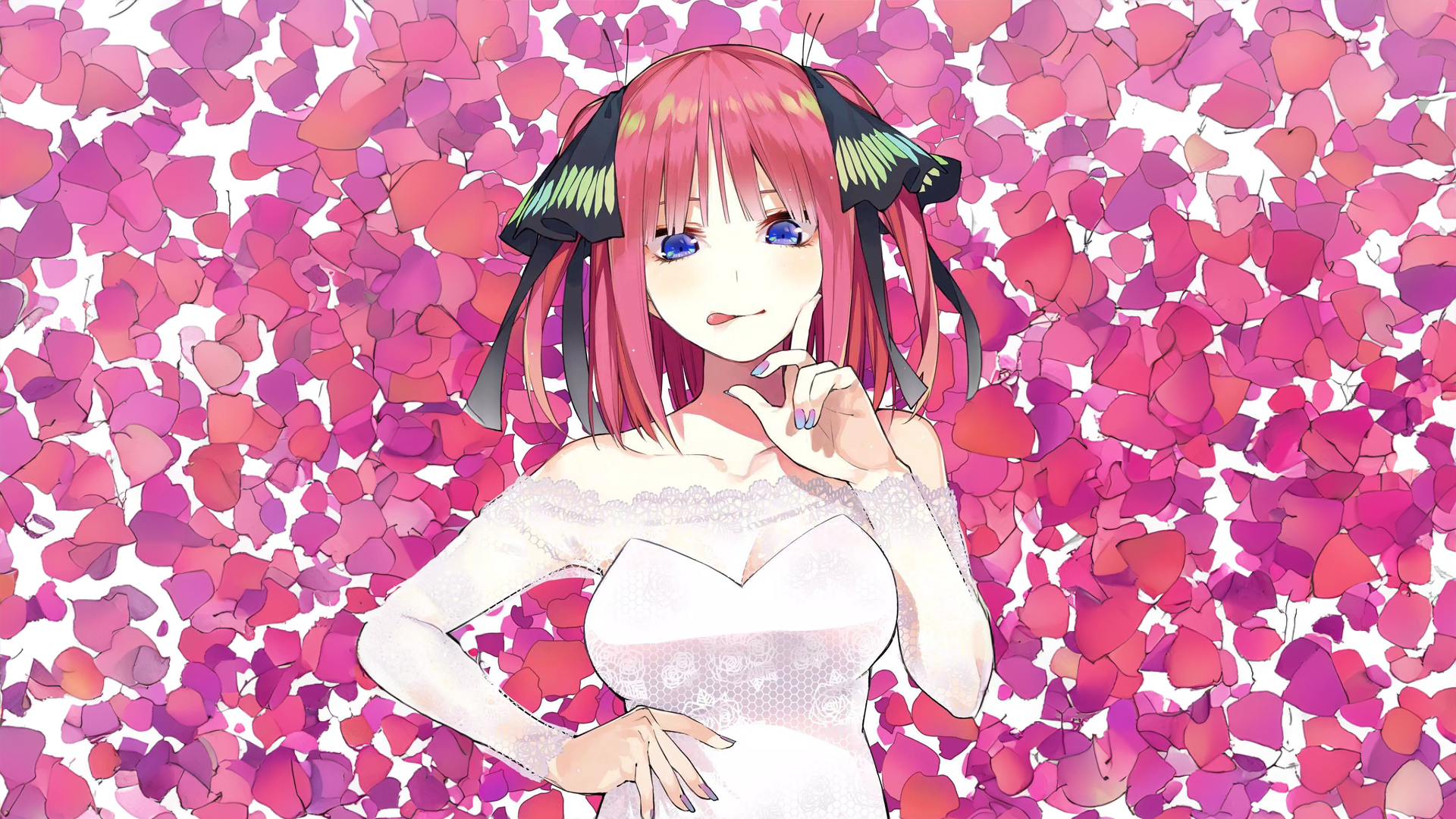 Nino Nakano in a wedding dress surrounded by petals HD Wallpaper