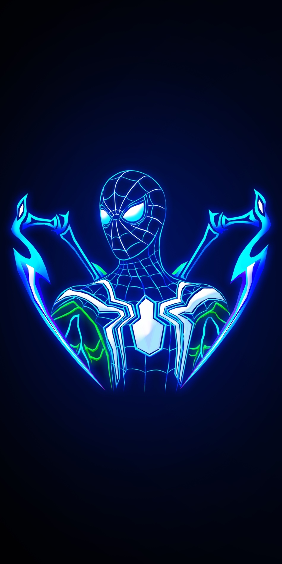 Spider-Man in Neon Blue and Green Suit HD Phone Wallpaper