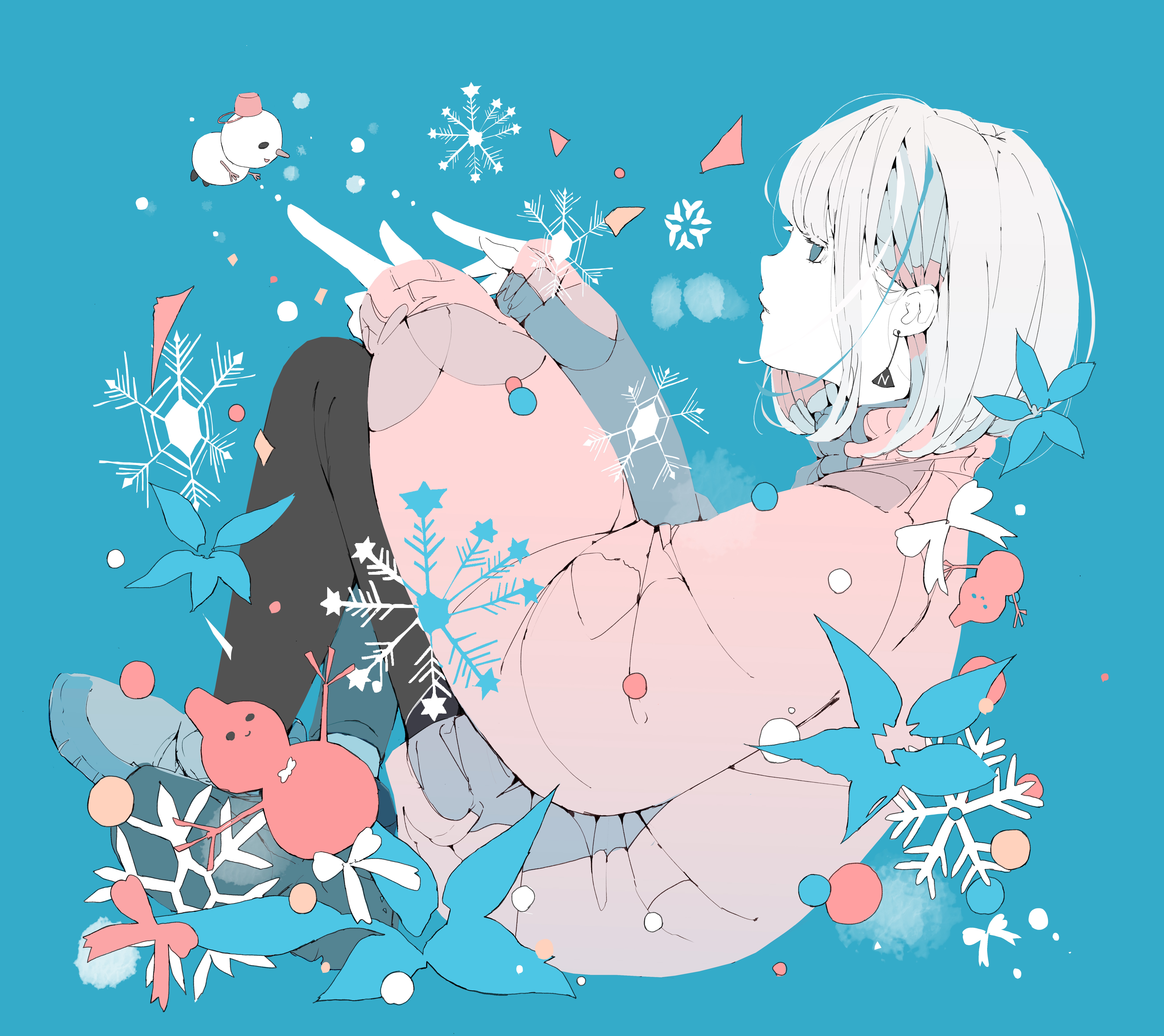 Girl with snowflakes and snowman HD Wallpaper