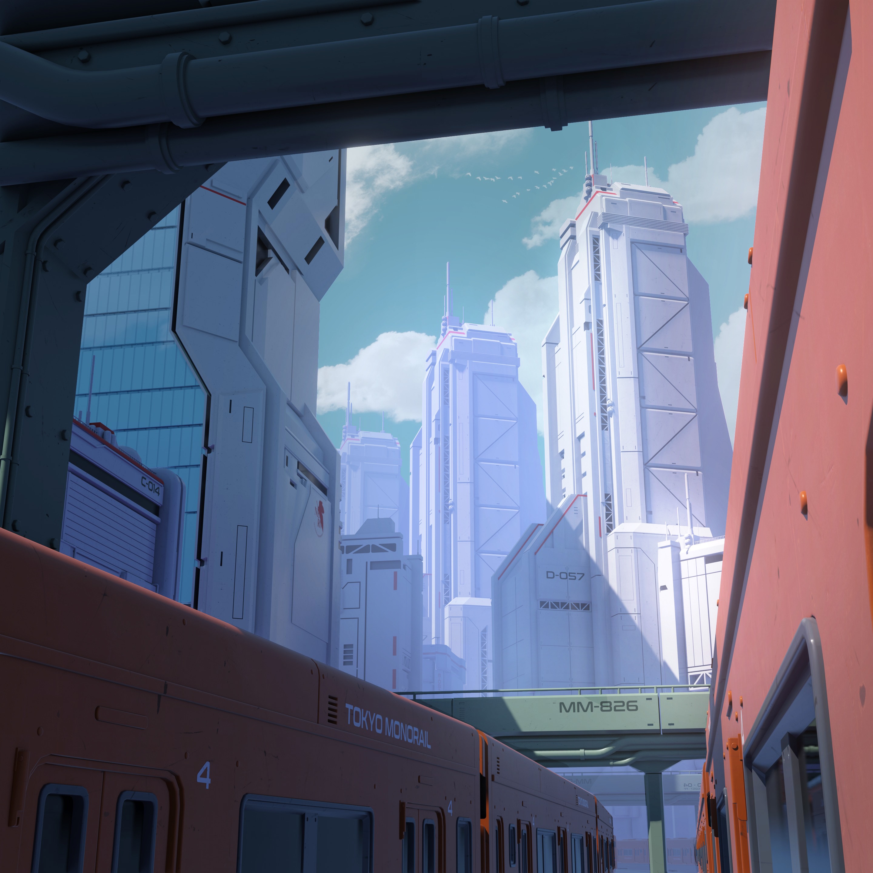 Tokyo Monorail in a Futuristic Cityscape HD Wallpaper