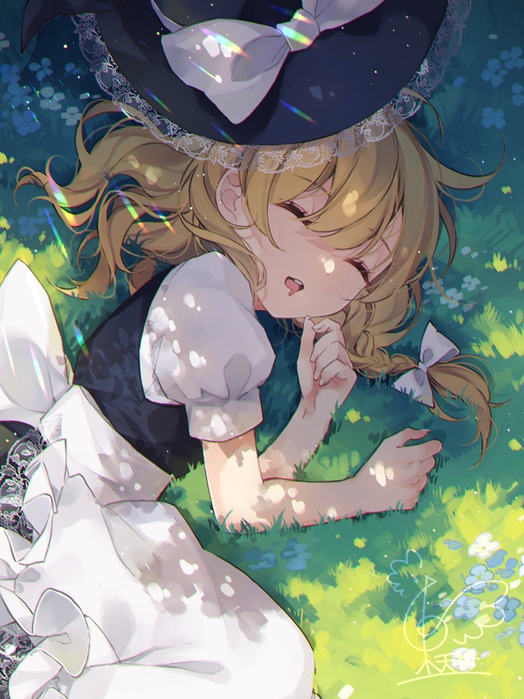 Kirisame Marisa sleeping on grass HD Phone Wallpaper