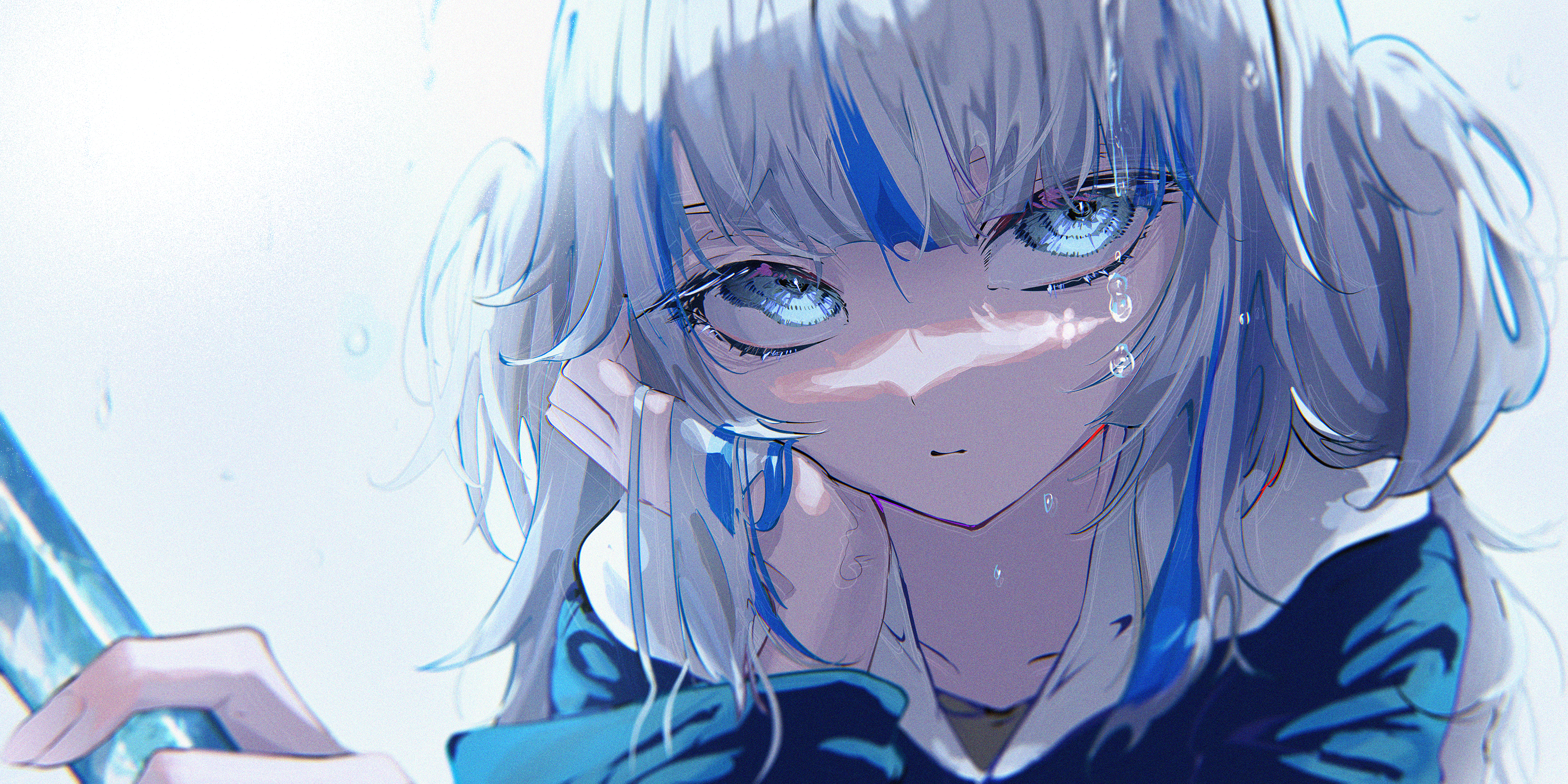 Gawr Gura with blue eyes and white hair HD Wallpaper