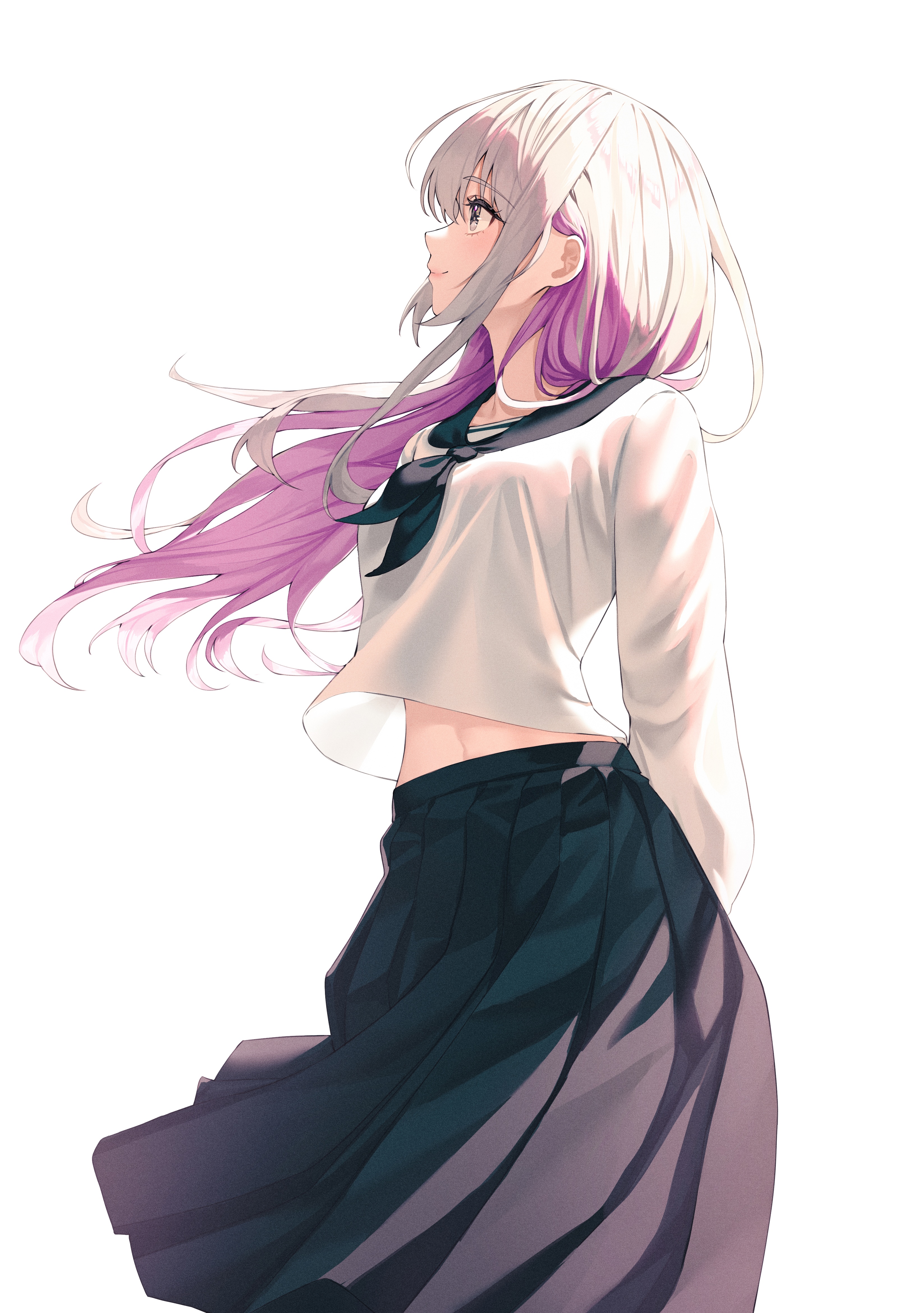 Anime schoolgirl with white and pink hair HD Phone Wallpaper