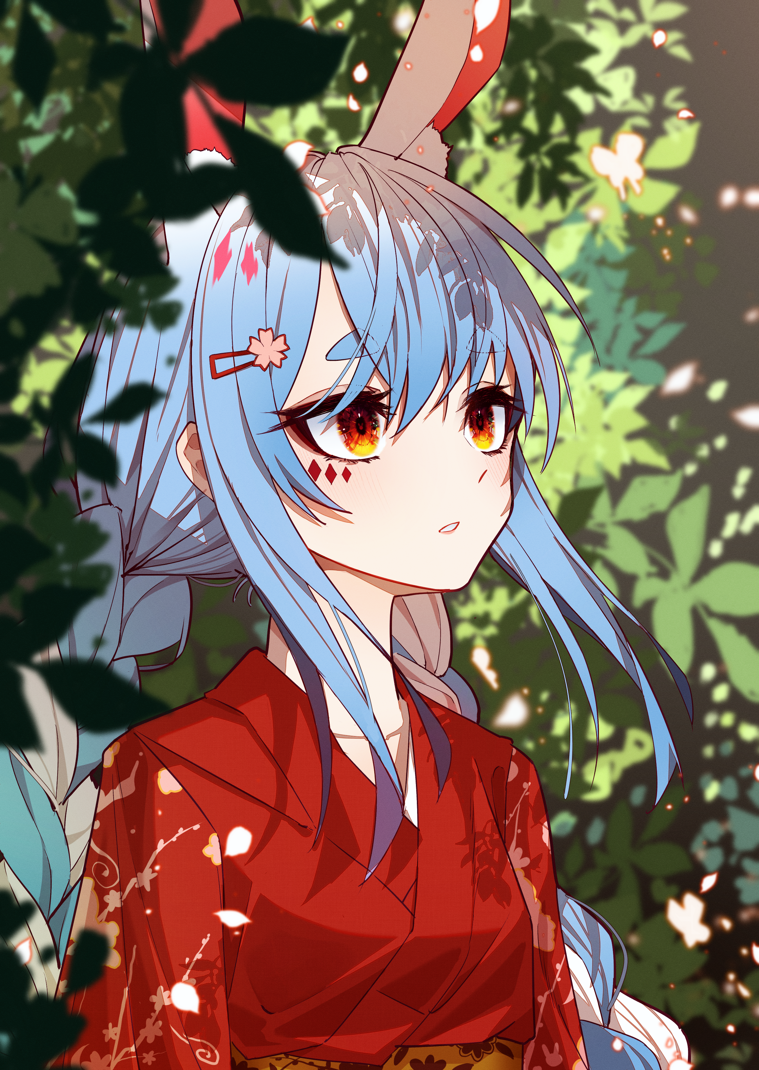 Usada Pekora in a red kimono with bunny ears HD Phone Wallpaper
