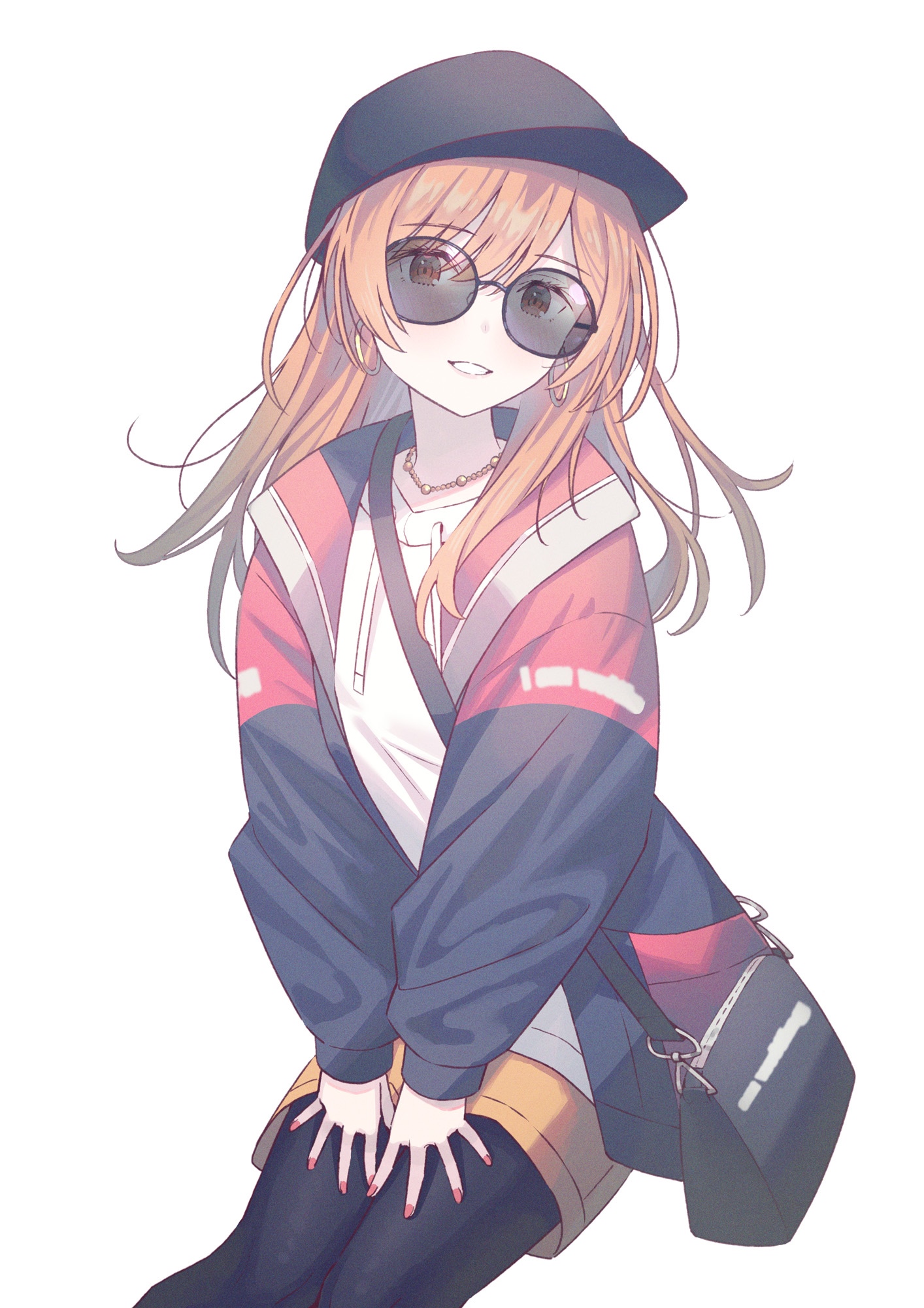 Anime girl with sunglasses, hat, and purse HD Phone Wallpaper