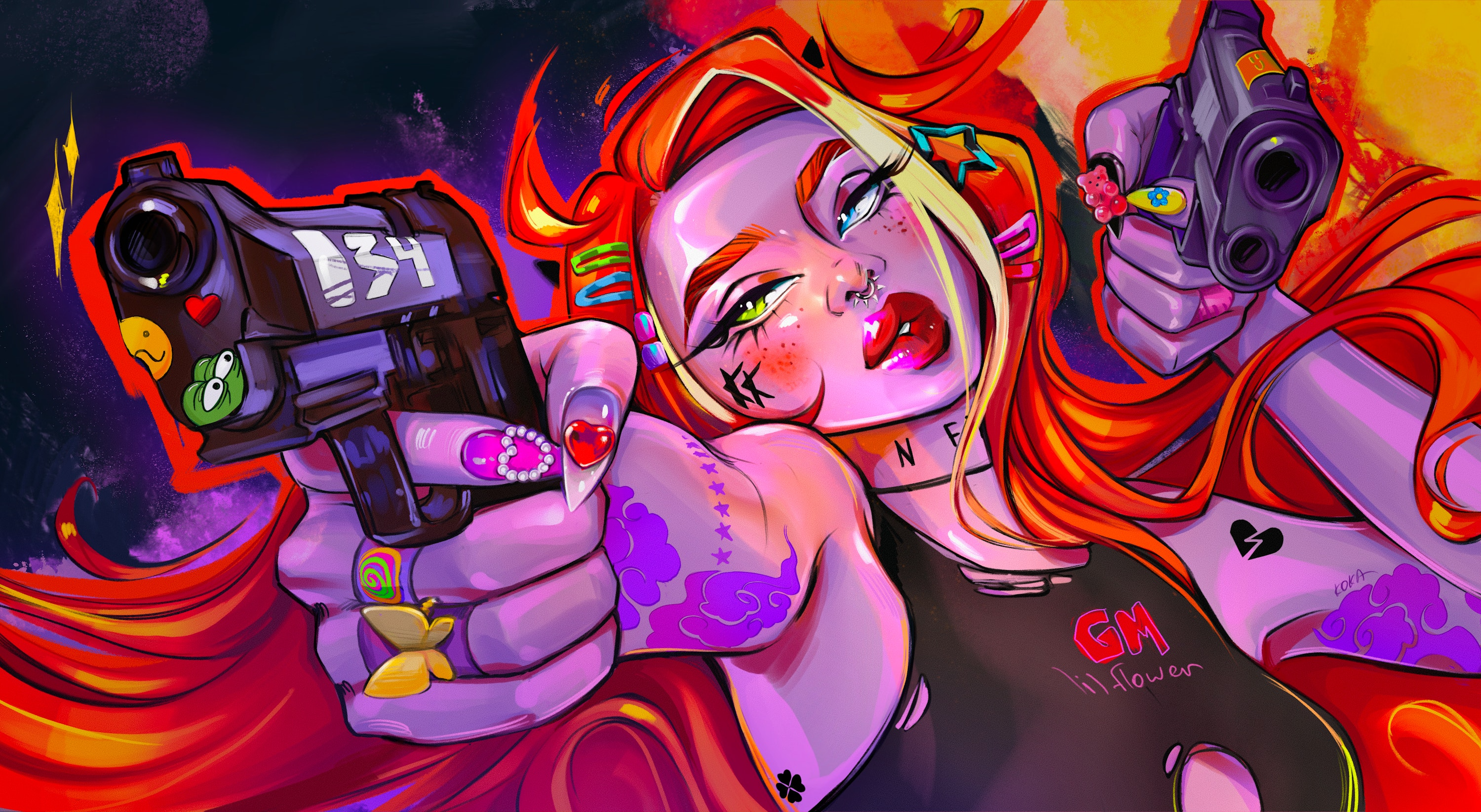 Woman with red hair and guns HD Wallpaper