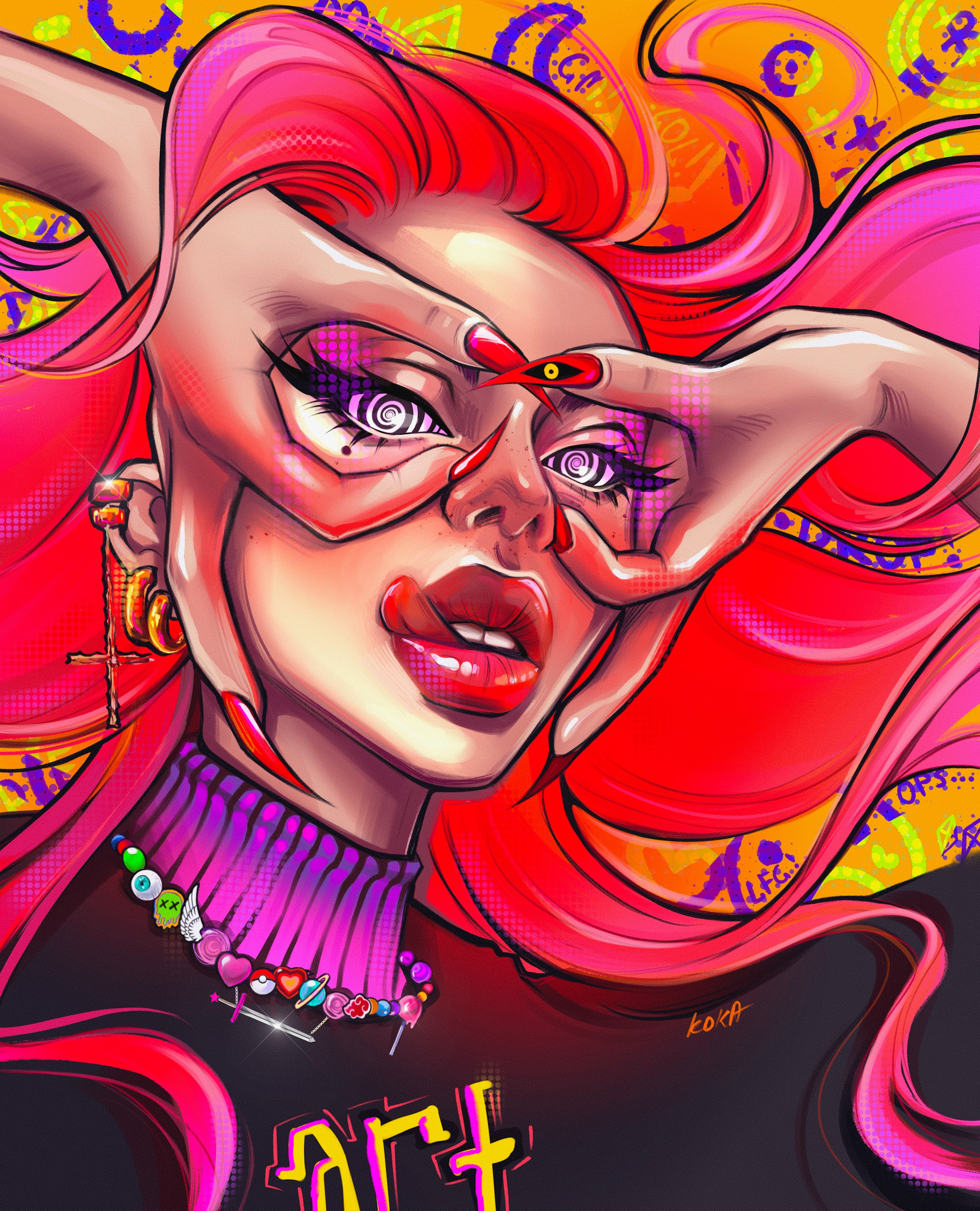 Woman with pink hair and red lipstick HD Phone Wallpaper