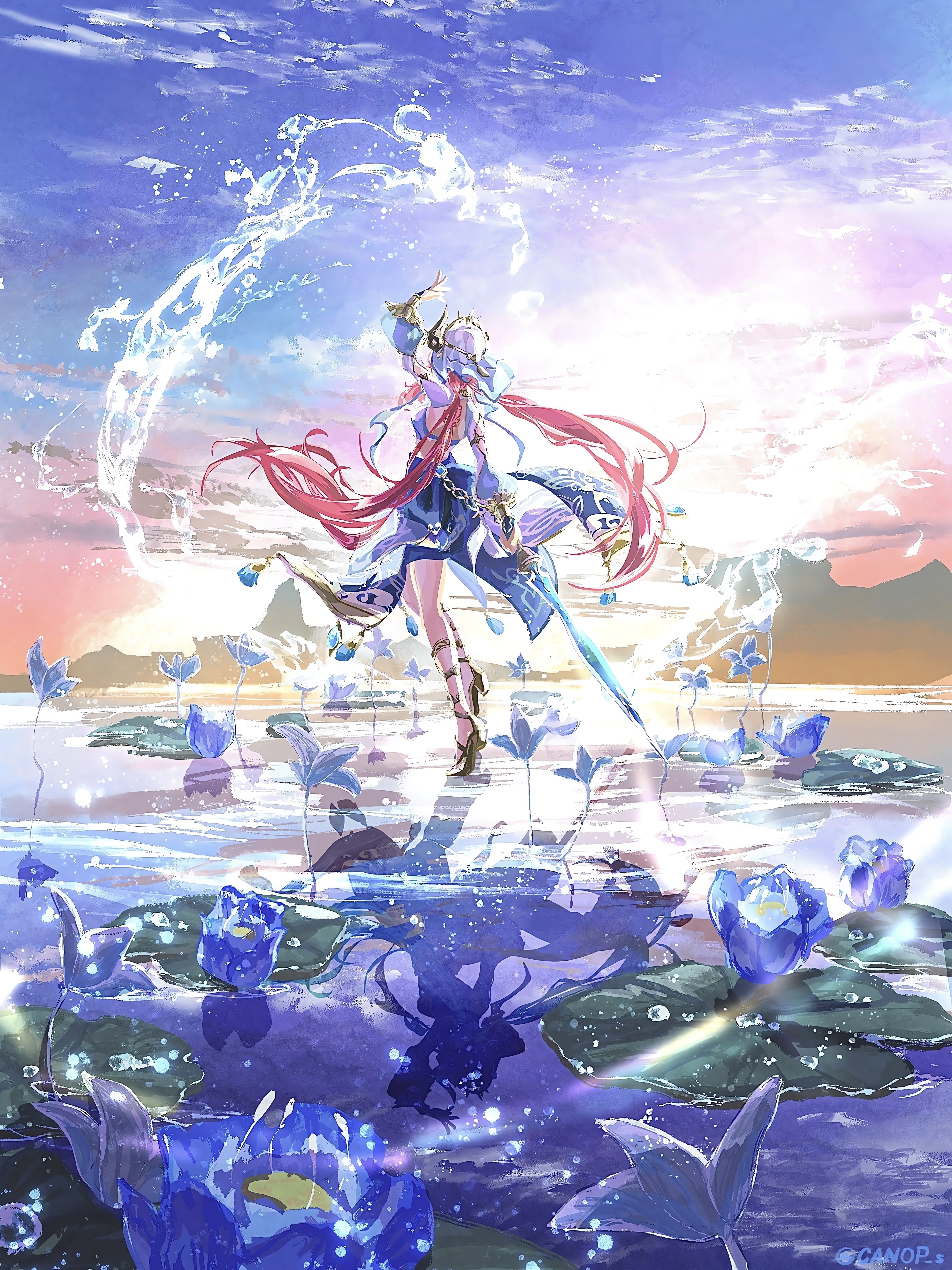 Genshin Impact Nilou with Water Lilies and Sky HD Phone Wallpaper