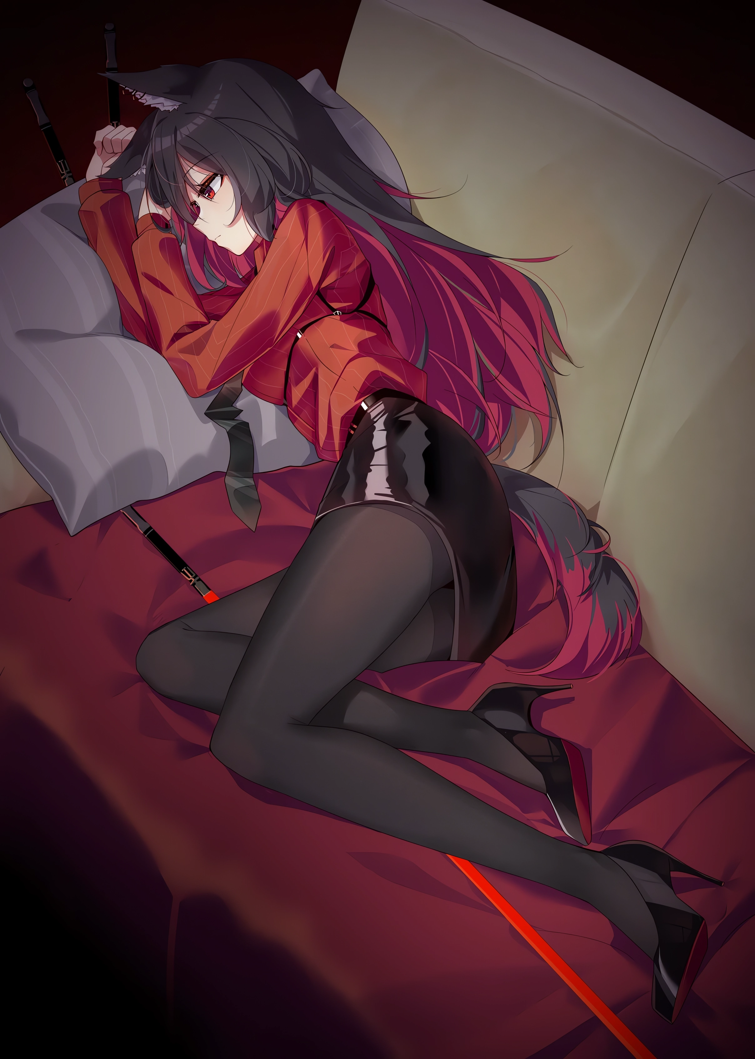 Texas from Arknights lying on a couch HD Phone Wallpaper