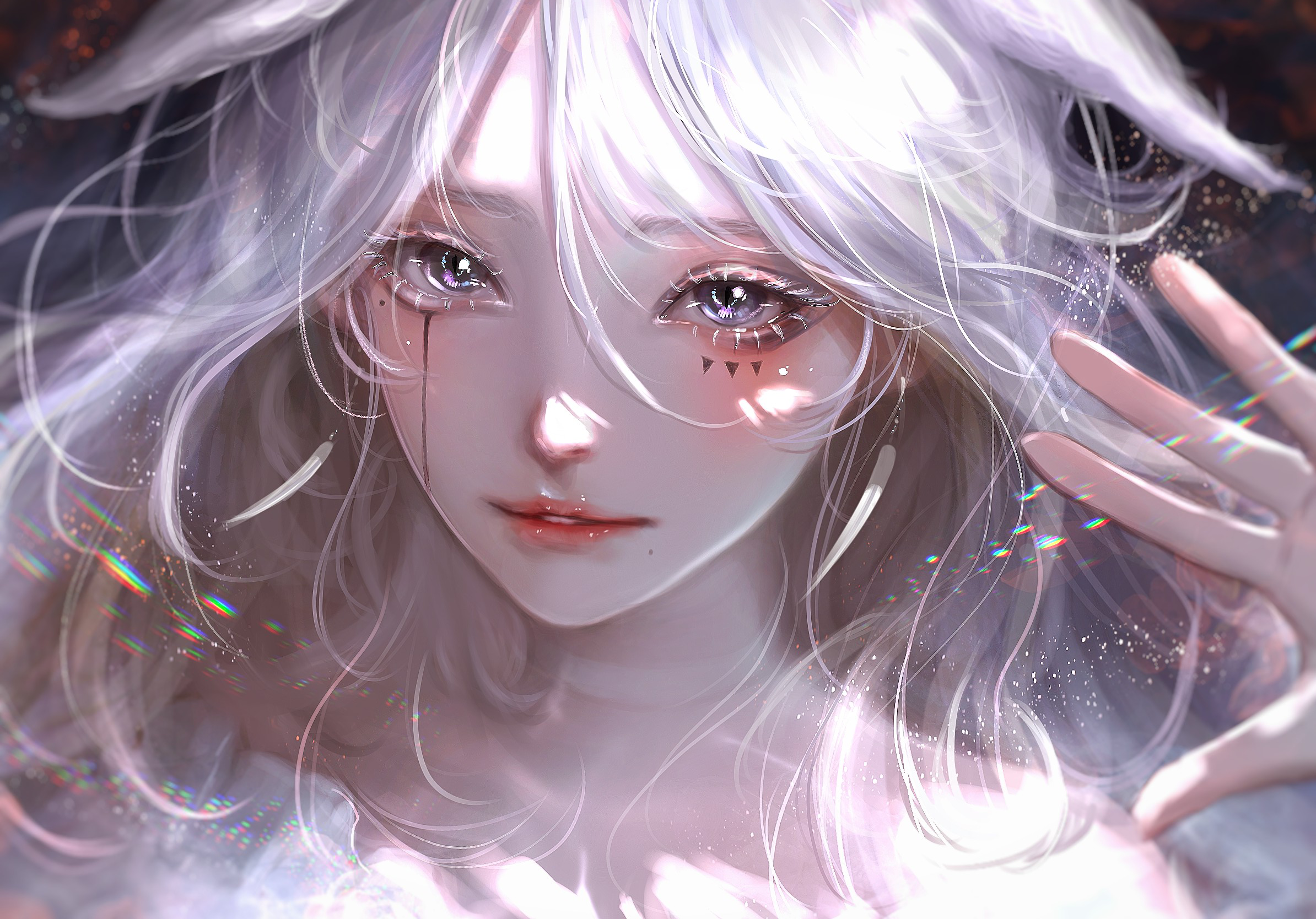 Anime girl with white hair and purple eyes HD Wallpaper