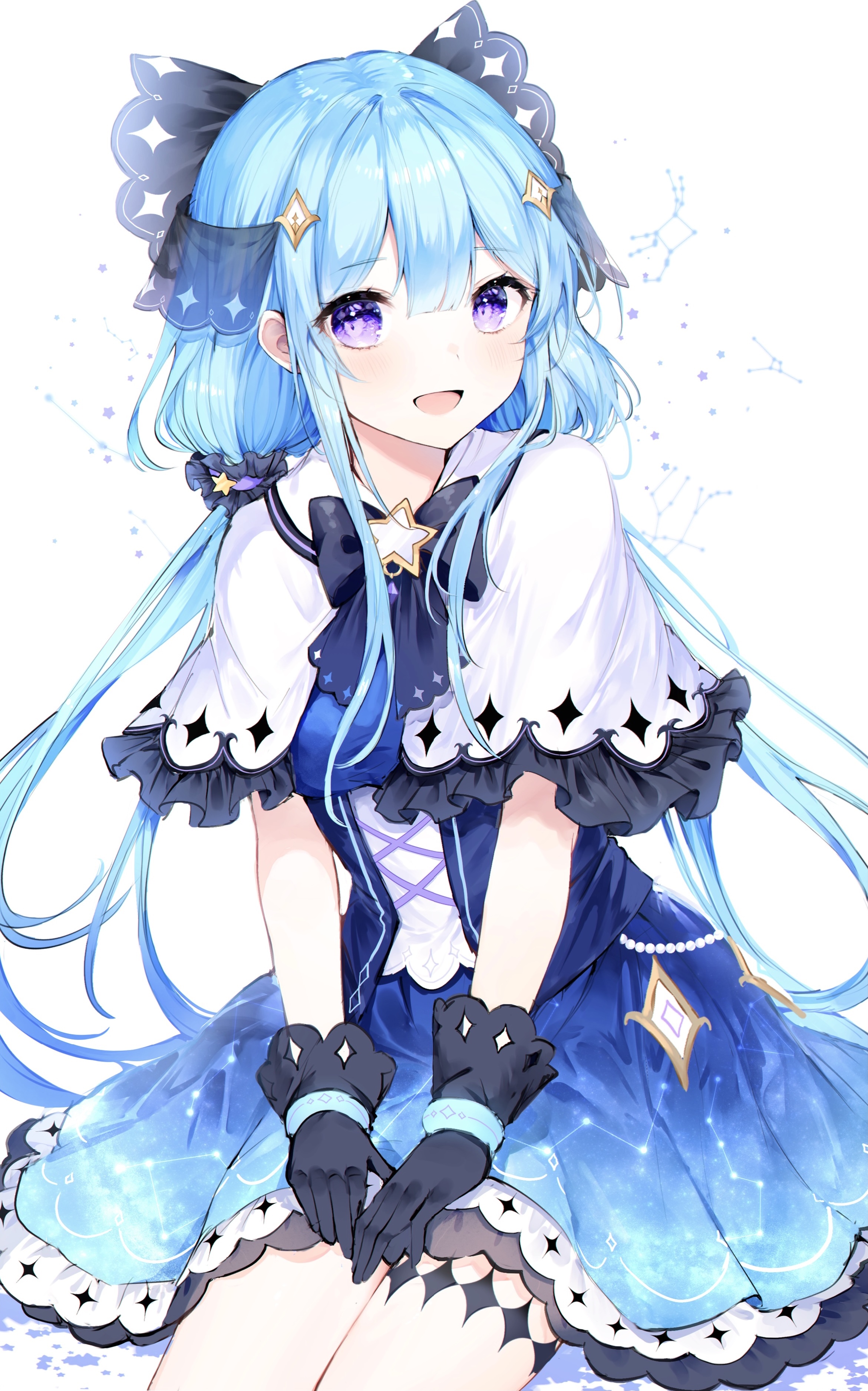 Anime girl with blue hair and purple eyes HD Phone Wallpaper