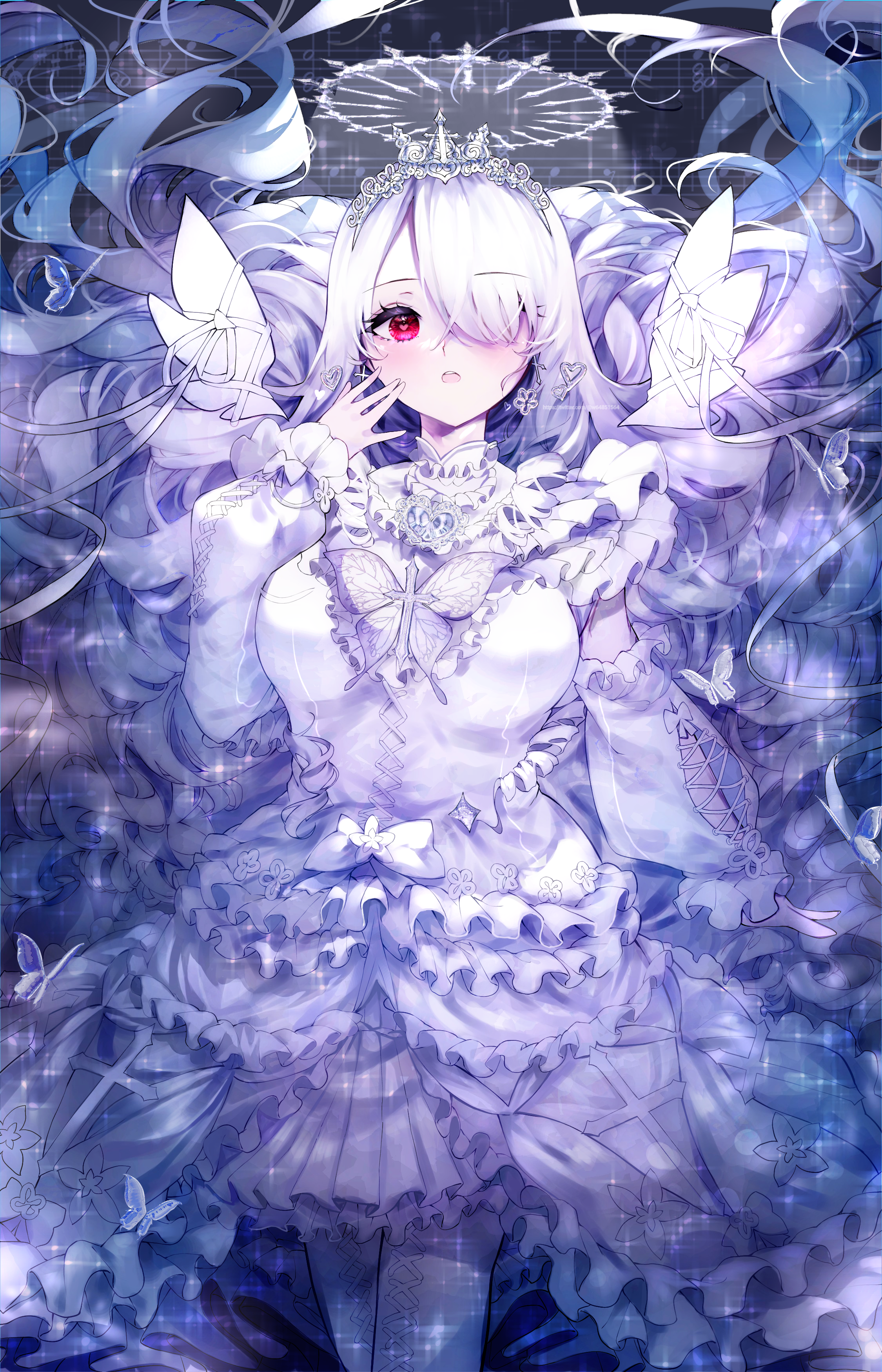 Girl with White Dress and Butterfly Motifs HD Phone Wallpaper