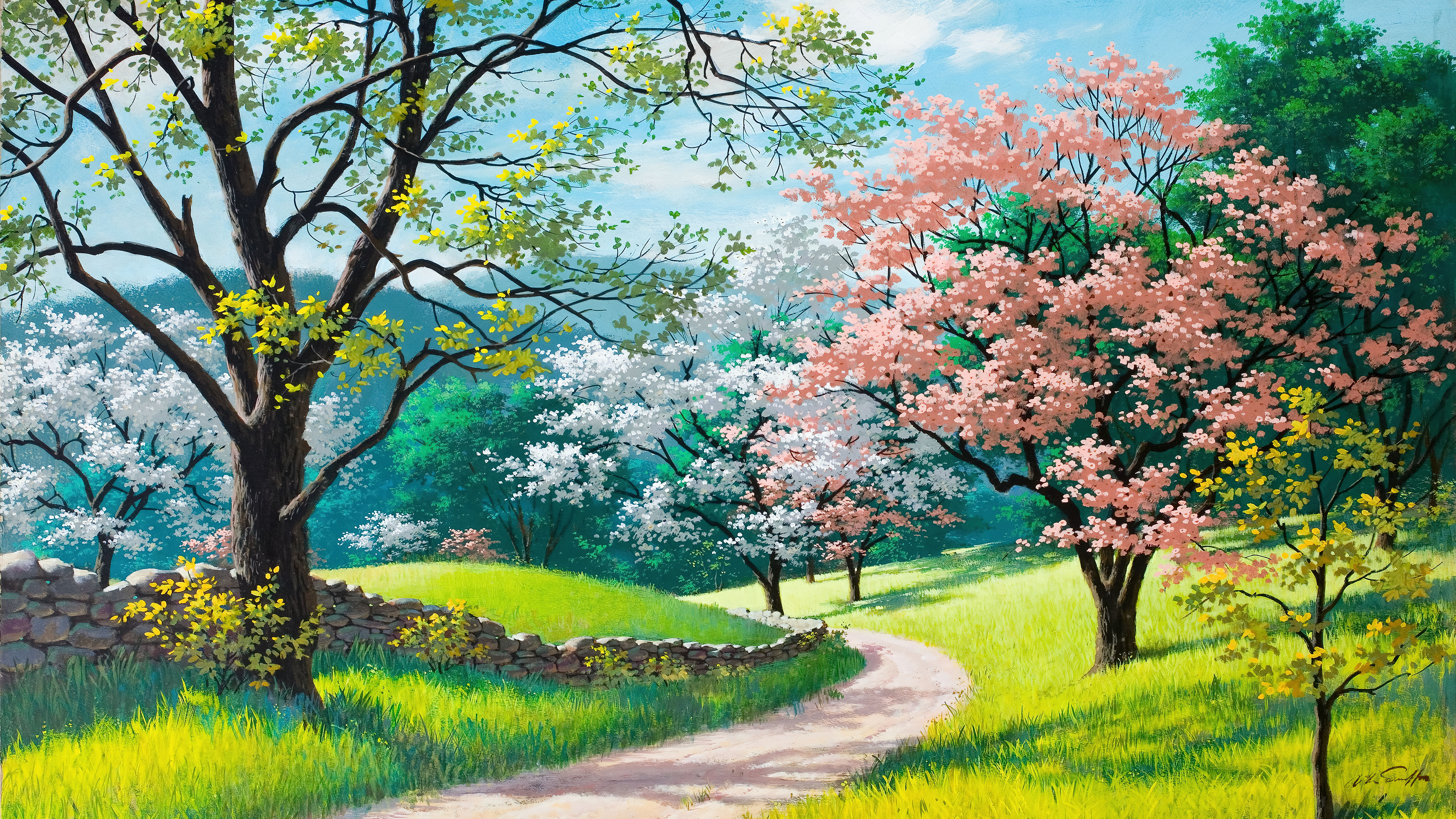 4K Spring Blossoms Nature Path HD Wallpaper