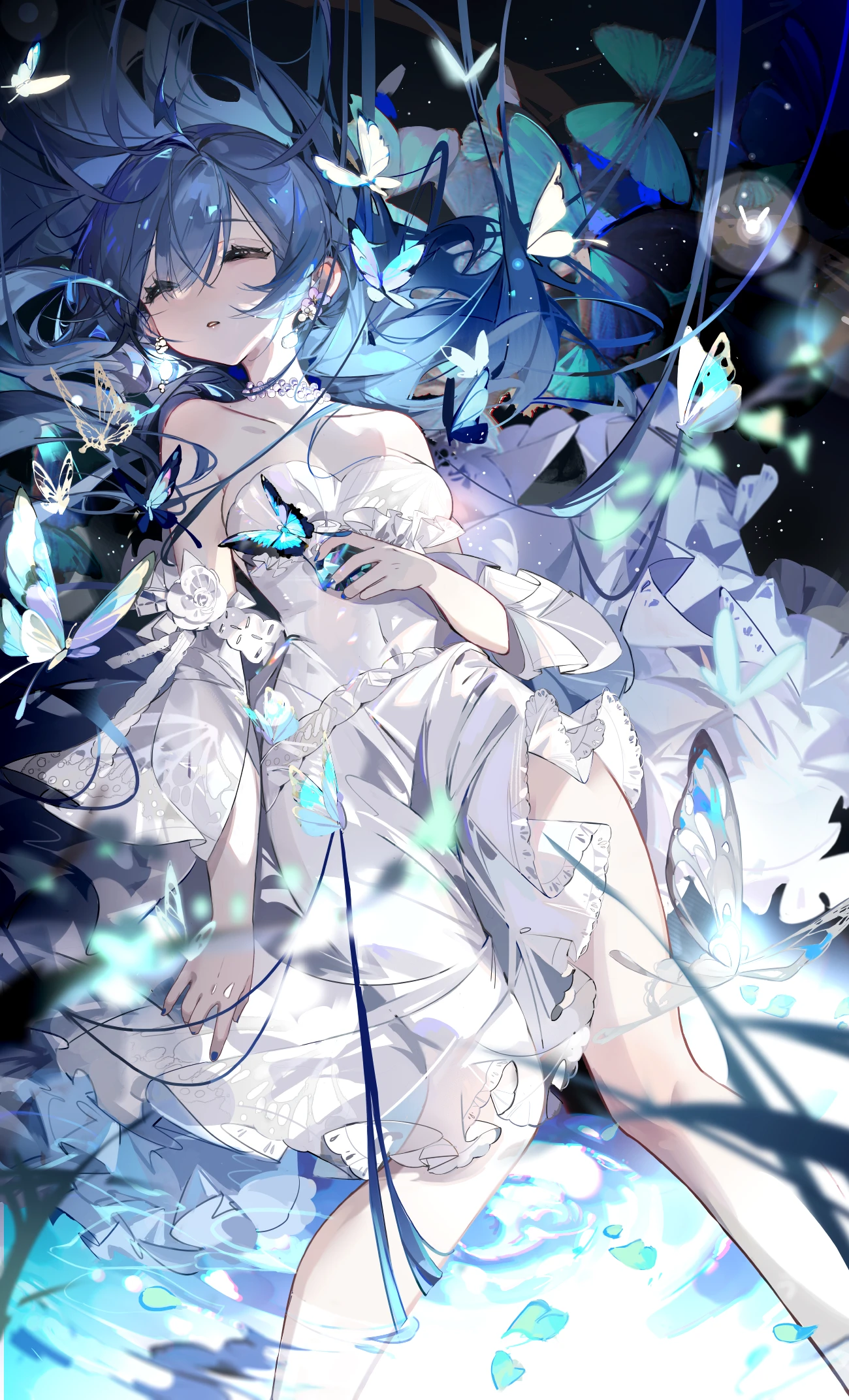 Girl with blue hair and butterflies HD Phone Wallpaper