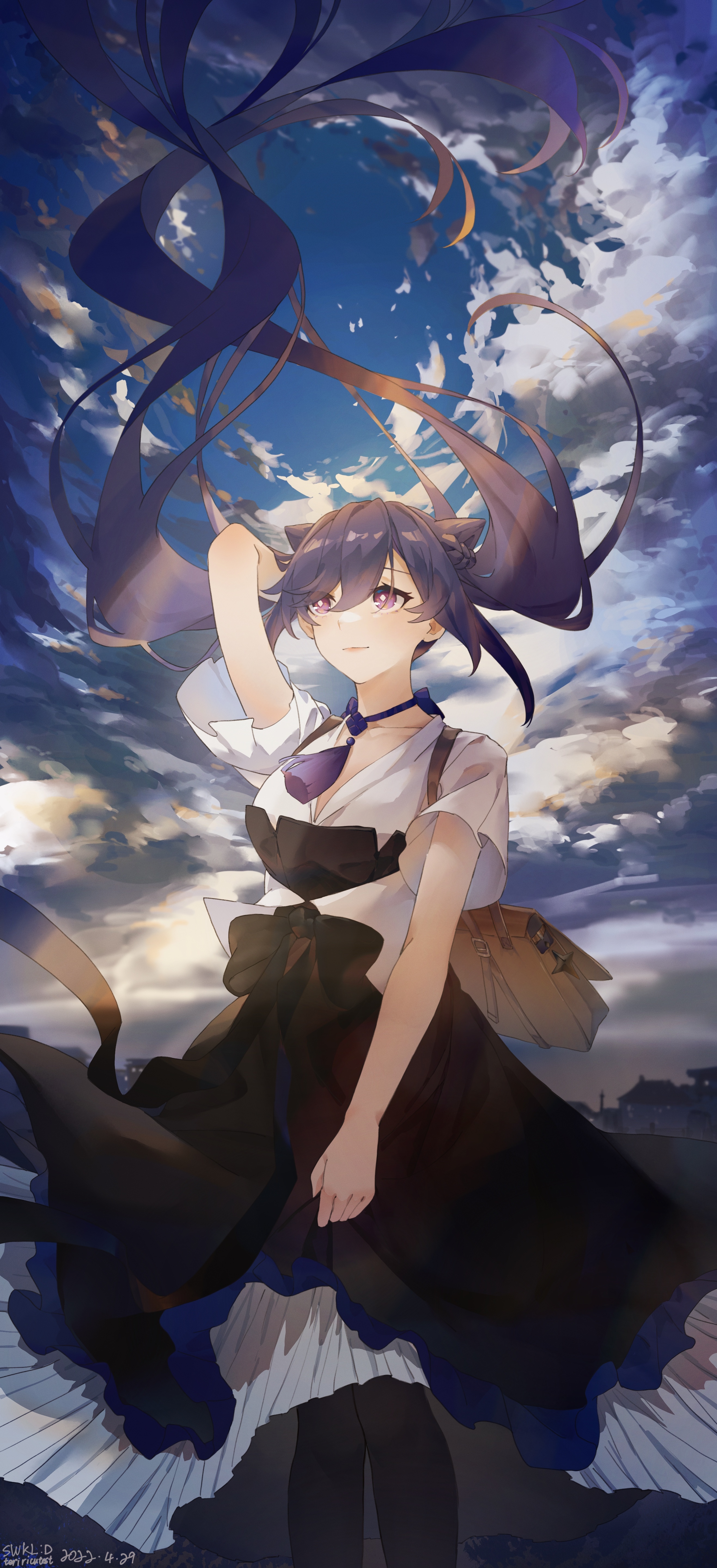 Keqing from Genshin Impact under the sky HD Phone Wallpaper