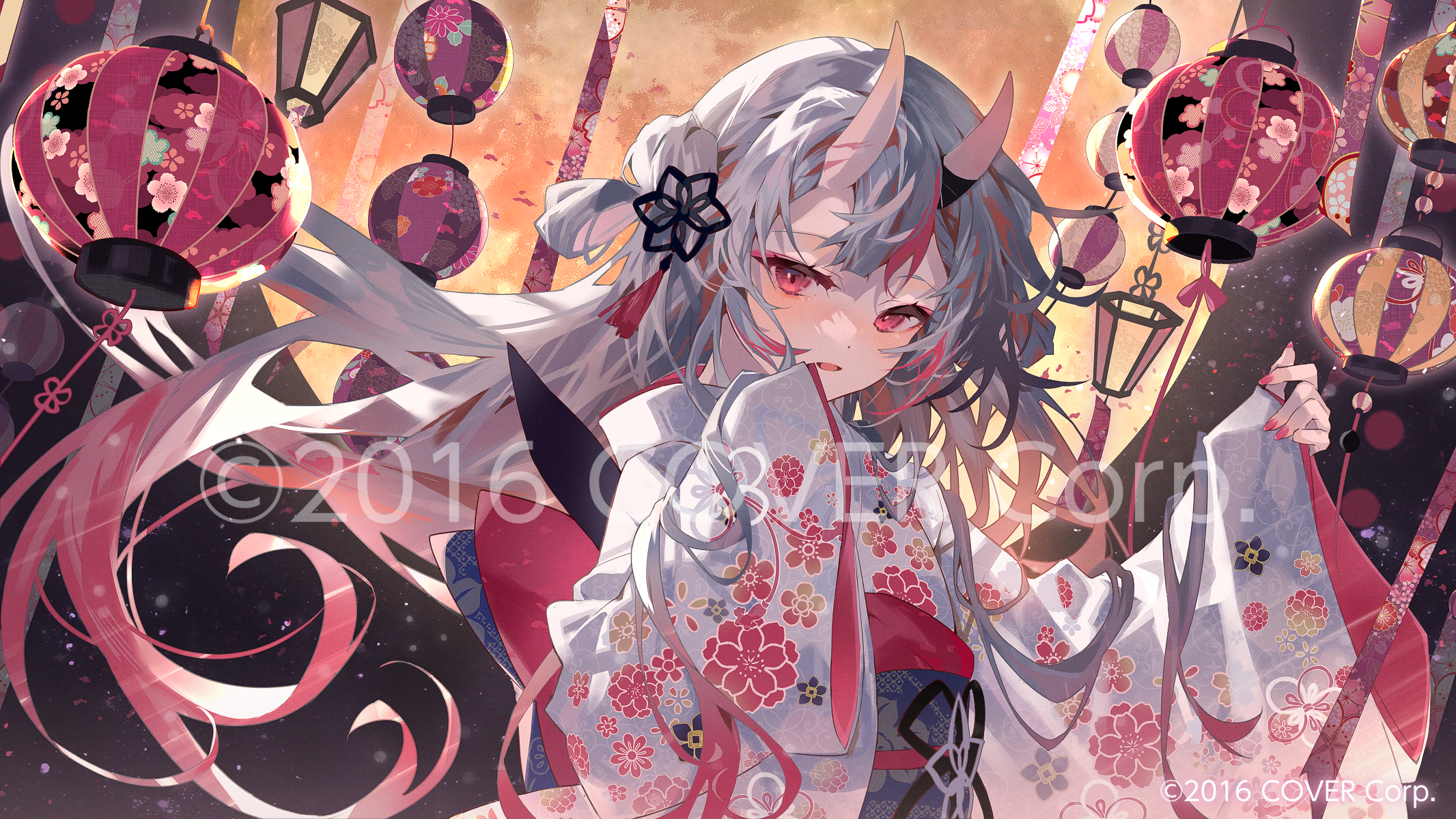 Nakiri Ayame in Kimono with Lanterns HD Wallpaper