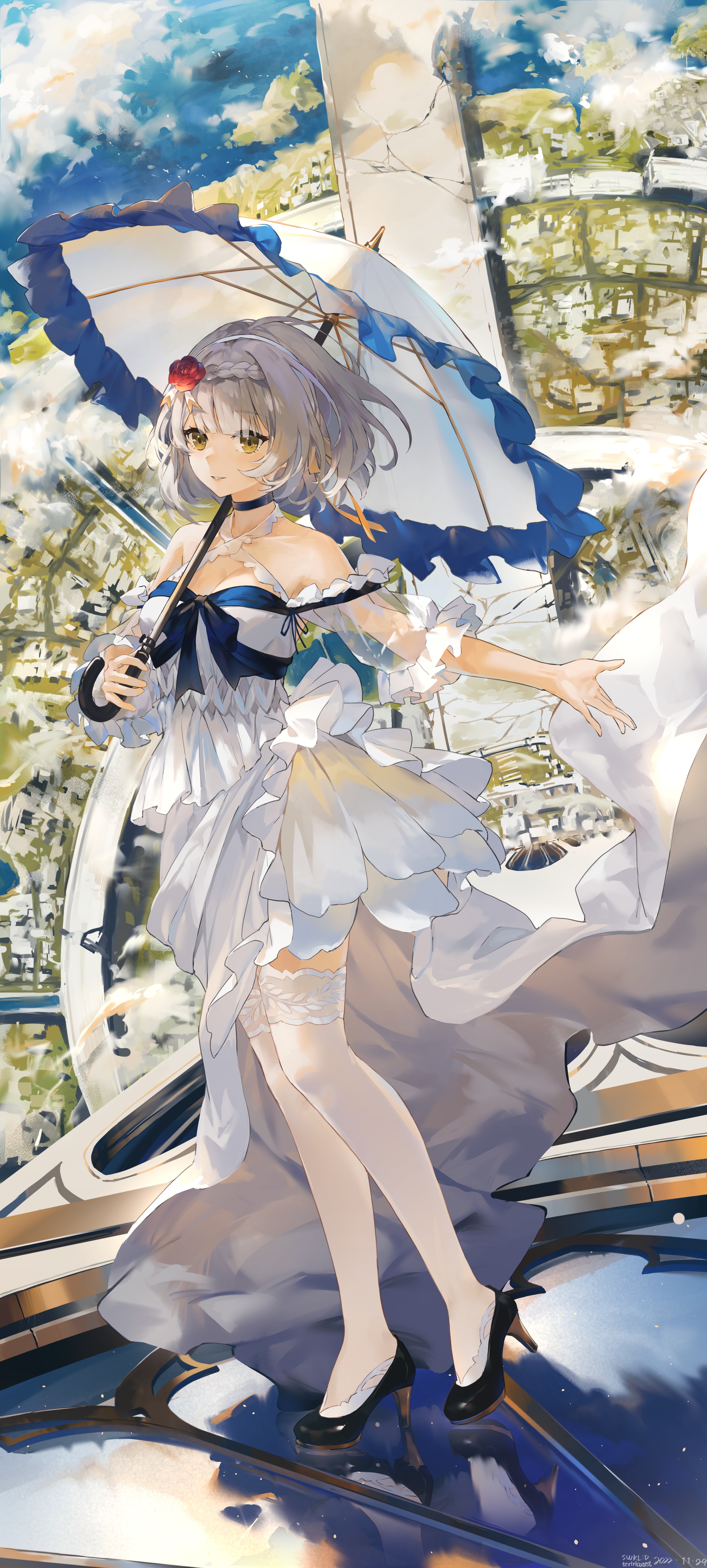 Noelle with Umbrella in a Cityscape HD Phone Wallpaper