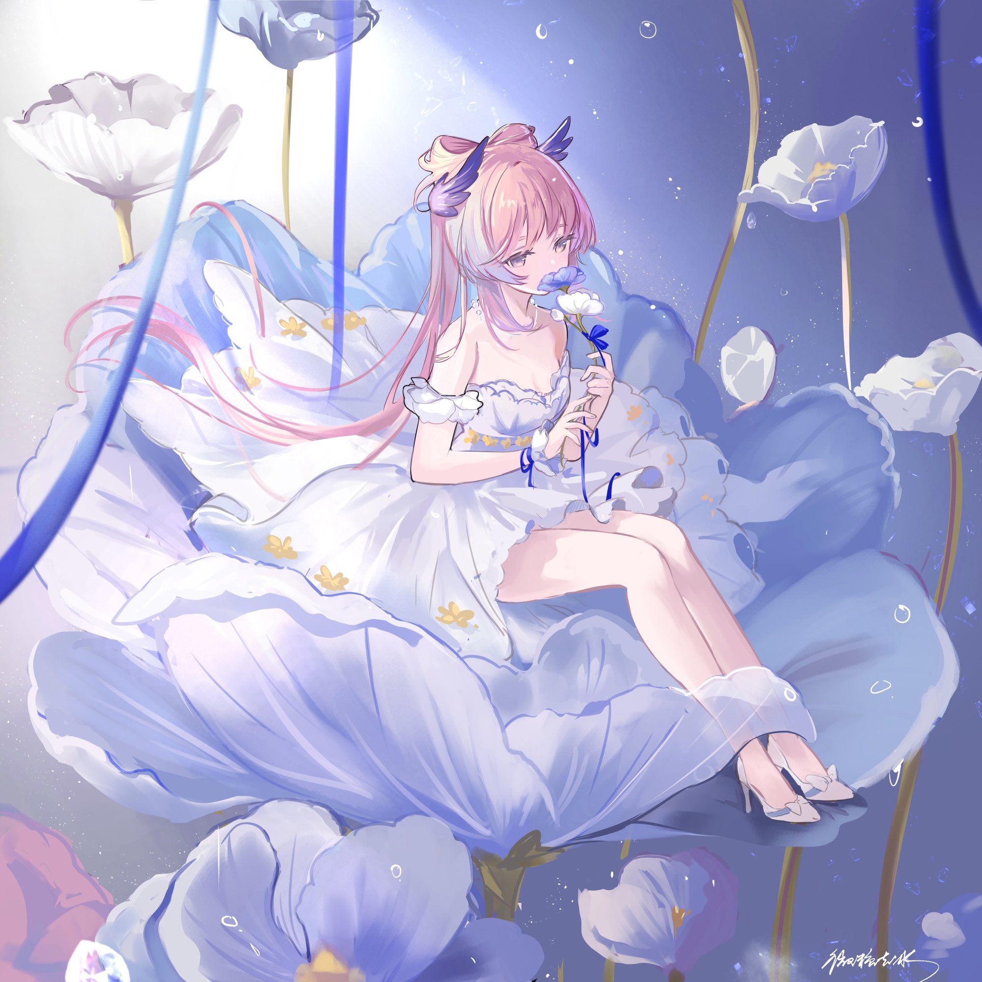 Sangonomiya Kokomi from Genshin Impact sitting in a flower HD Wallpaper