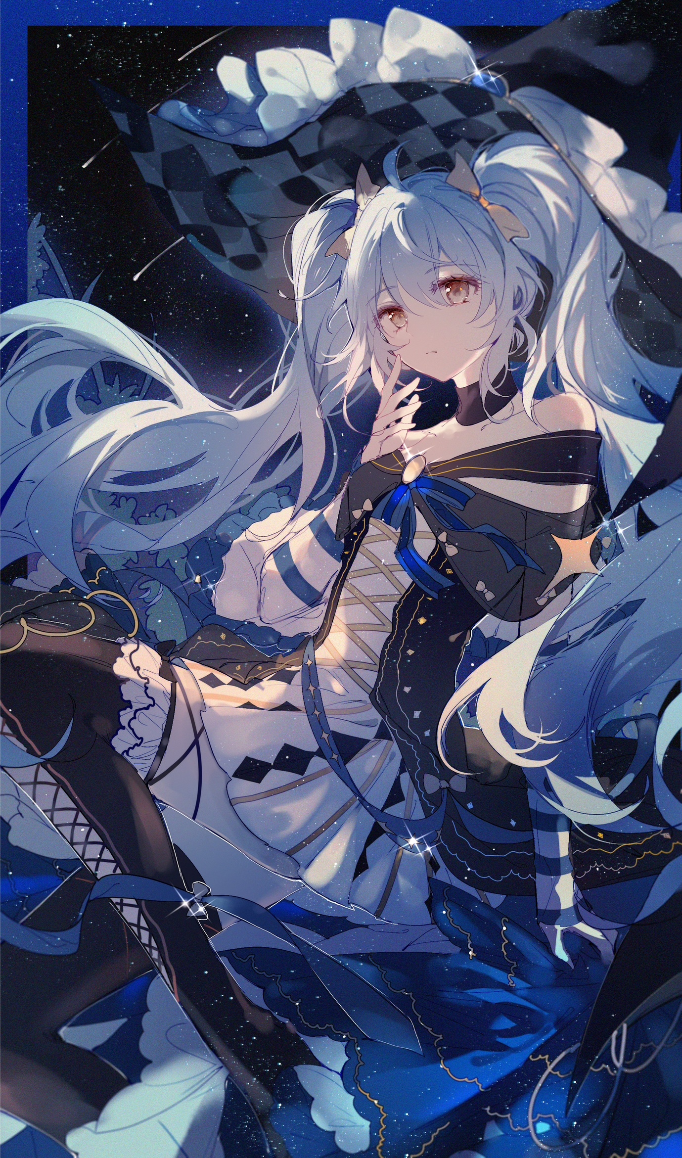 Anime girl with twintails and stars HD Phone Wallpaper
