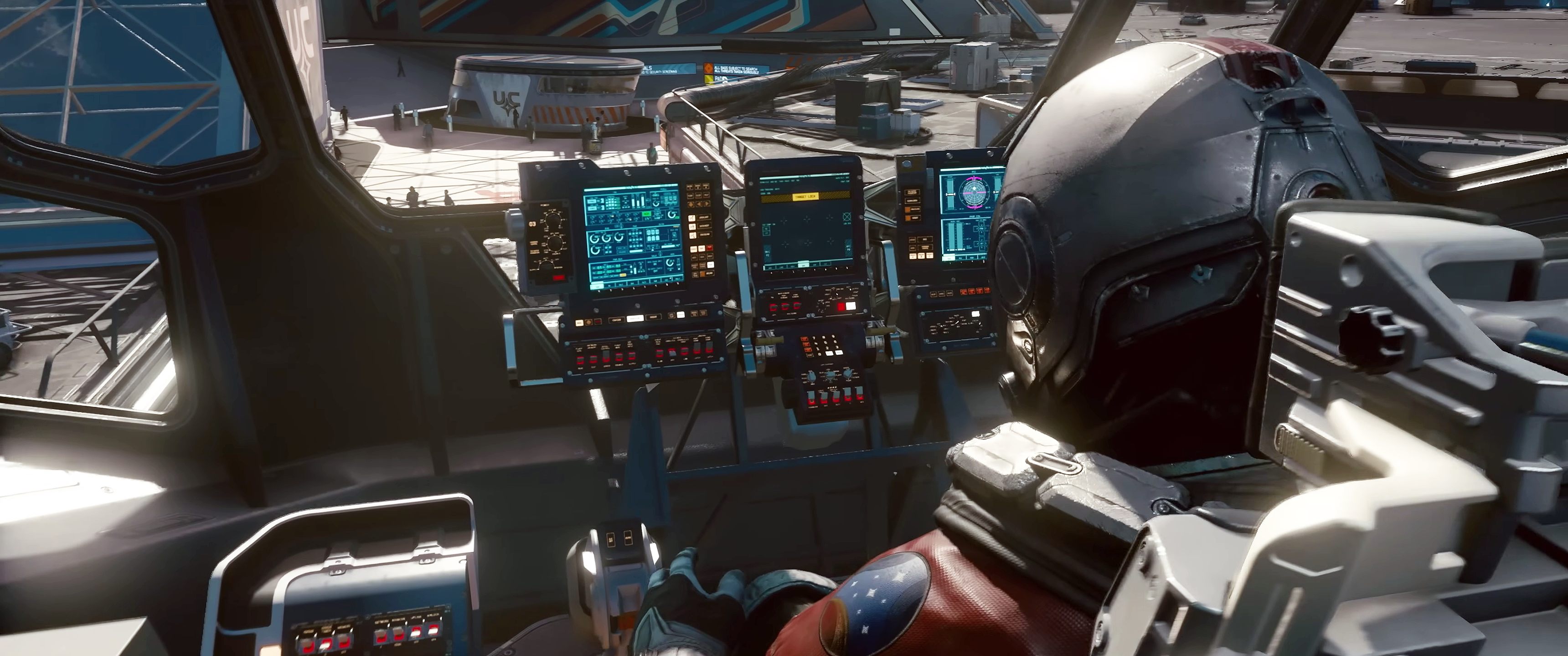 Starfield pilot in a cockpit with multiple screens HD Wallpaper