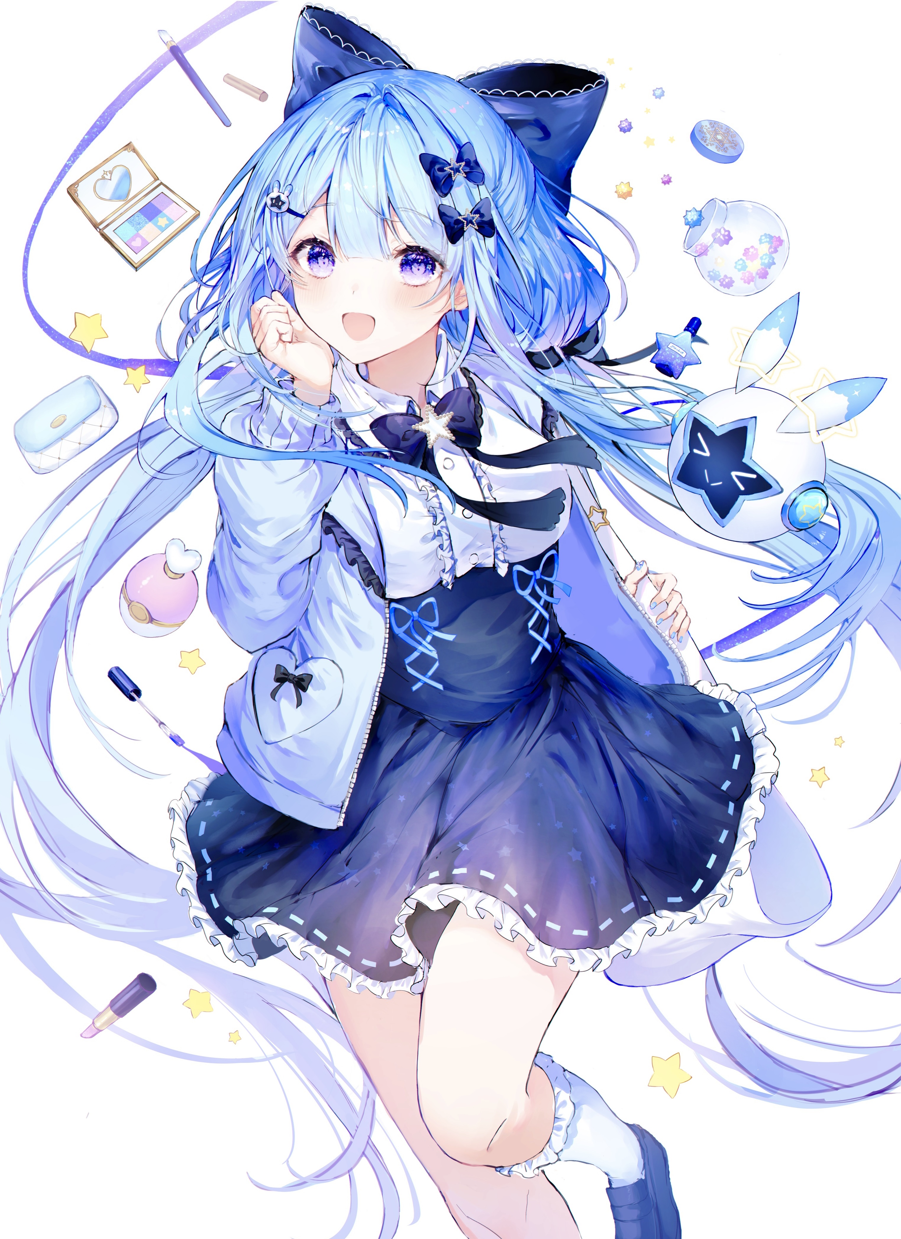 Anime girl with blue hair and blue eyes HD Phone Wallpaper