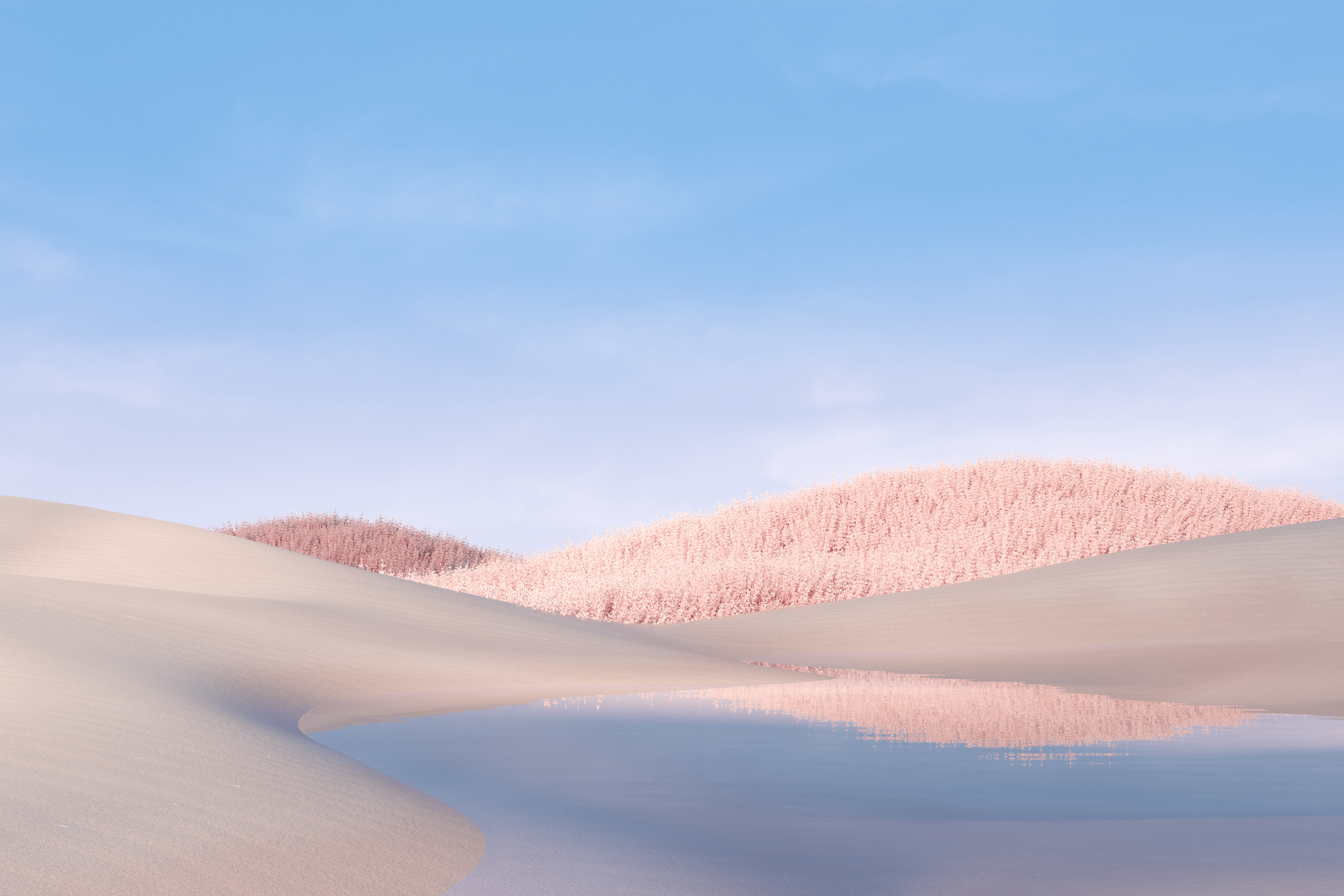 4K Microsoft Surface Go landscape with water and hills HD Wallpaper