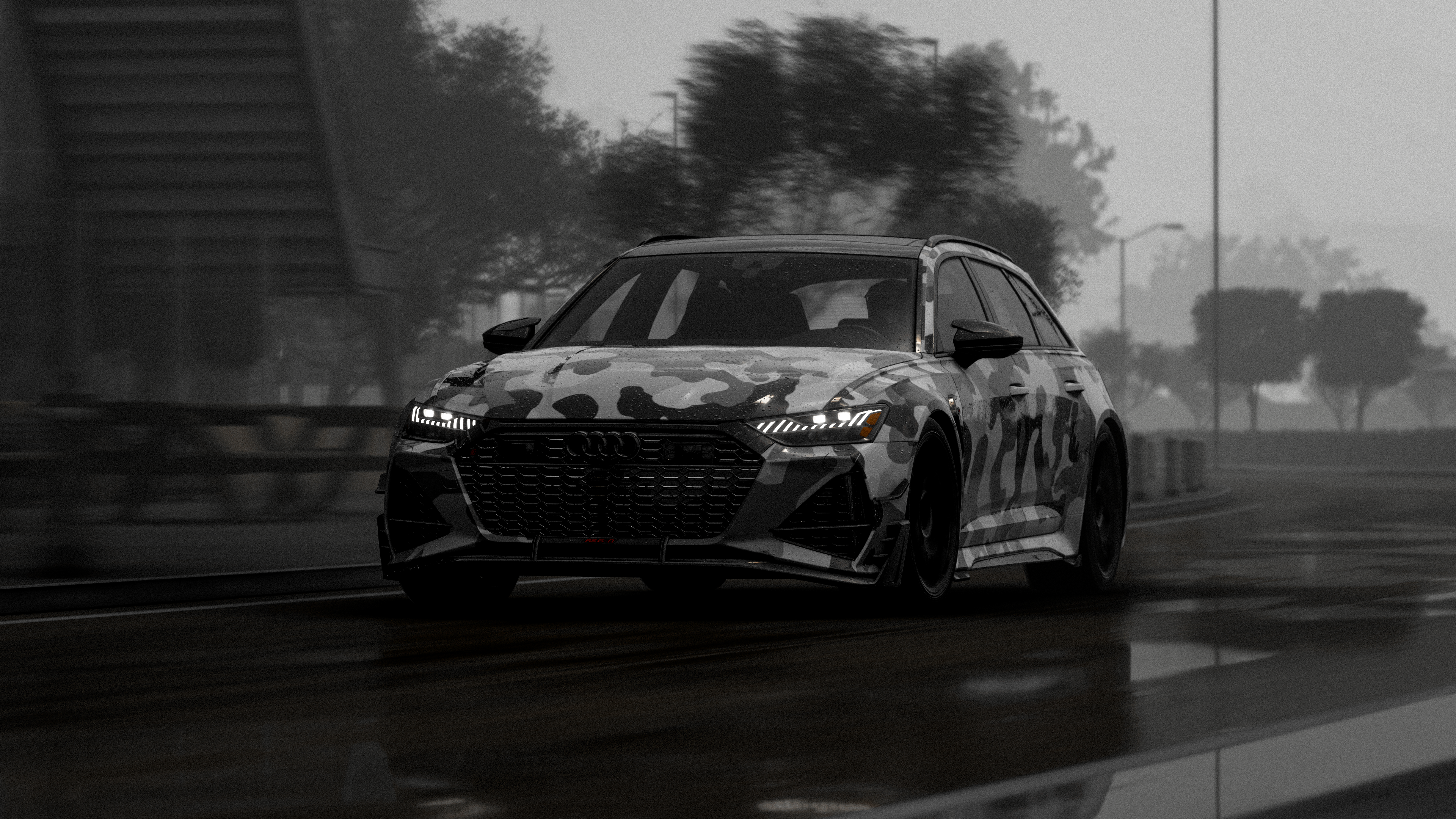 4K Audi RS6 Avant with camouflage wrap HD Wallpaper