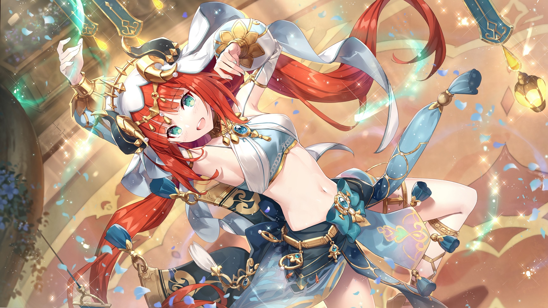Nilou from Genshin Impact dancing with petals HD Wallpaper