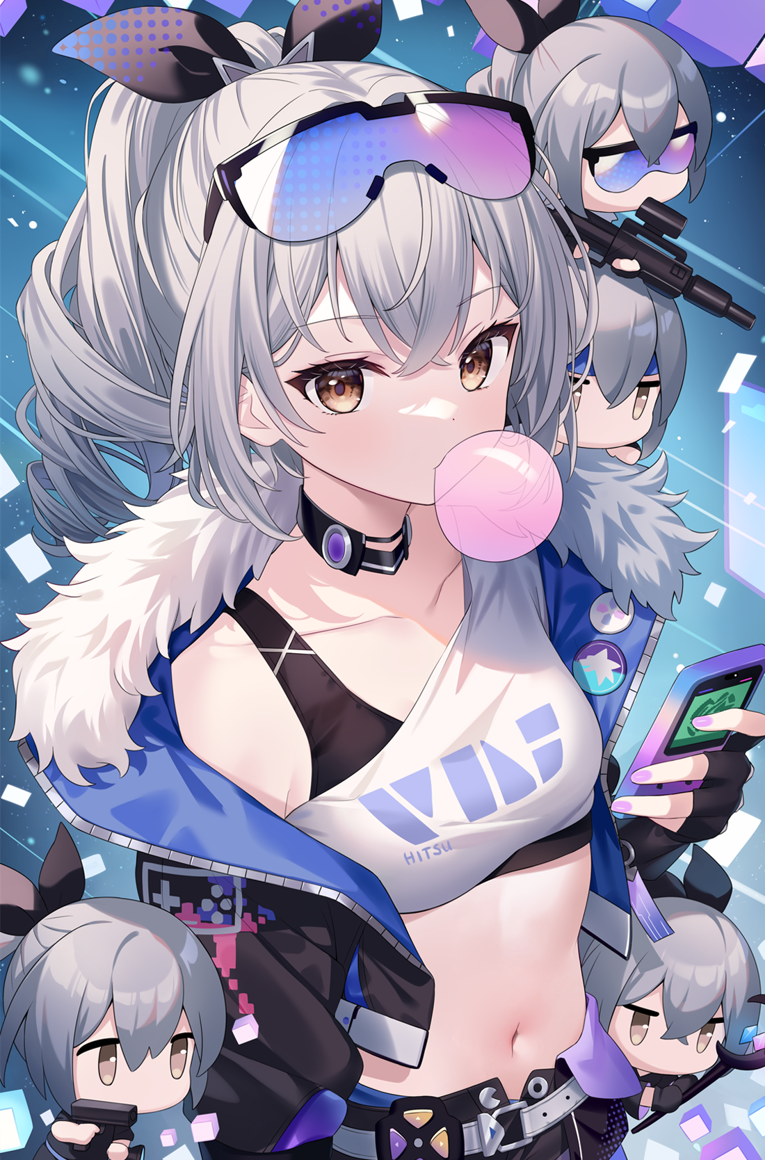 Silver Wolf from Honkai: Star Rail blowing bubble gum HD Phone Wallpaper