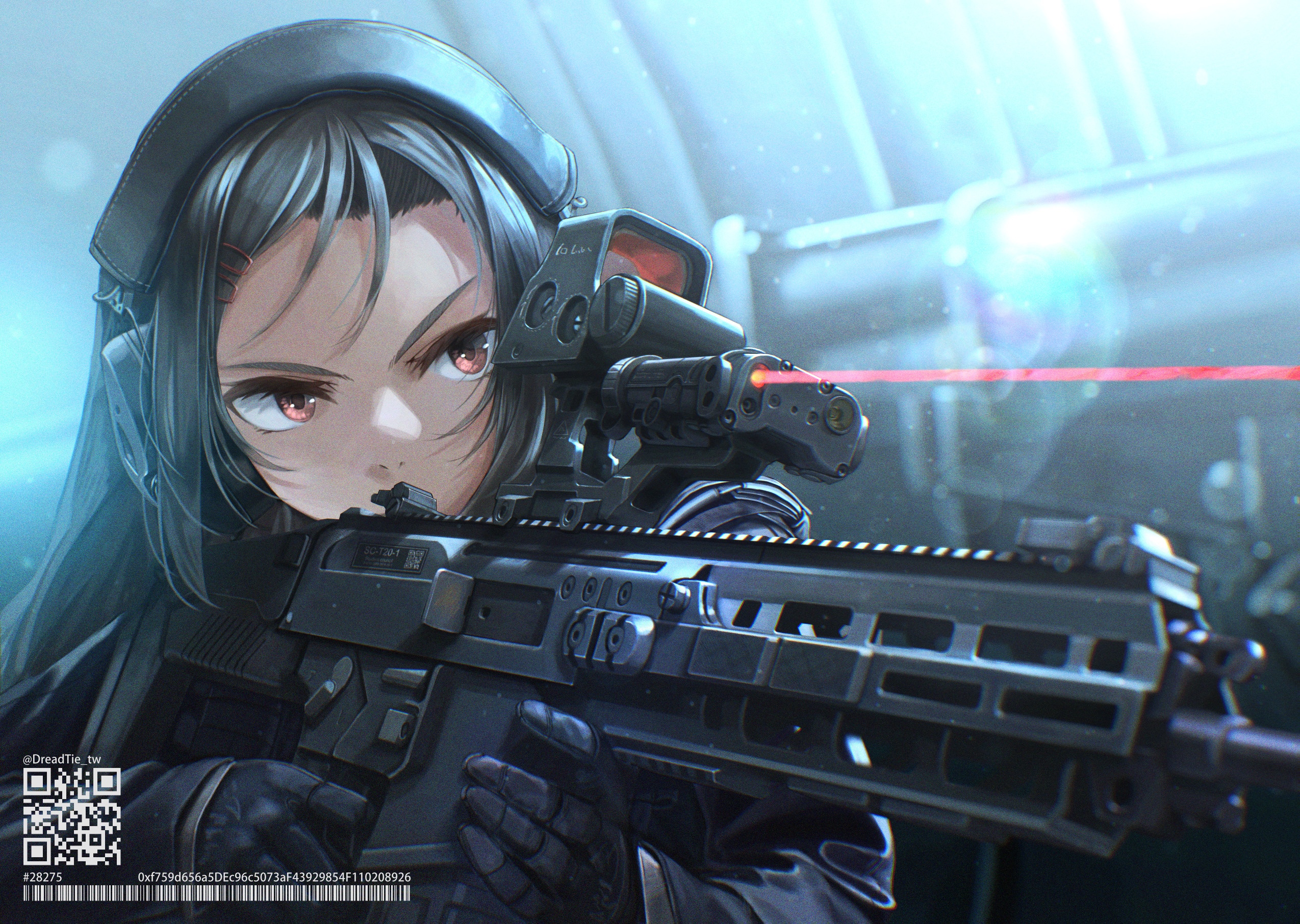 Woman with a rifle and laser sight HD Wallpaper