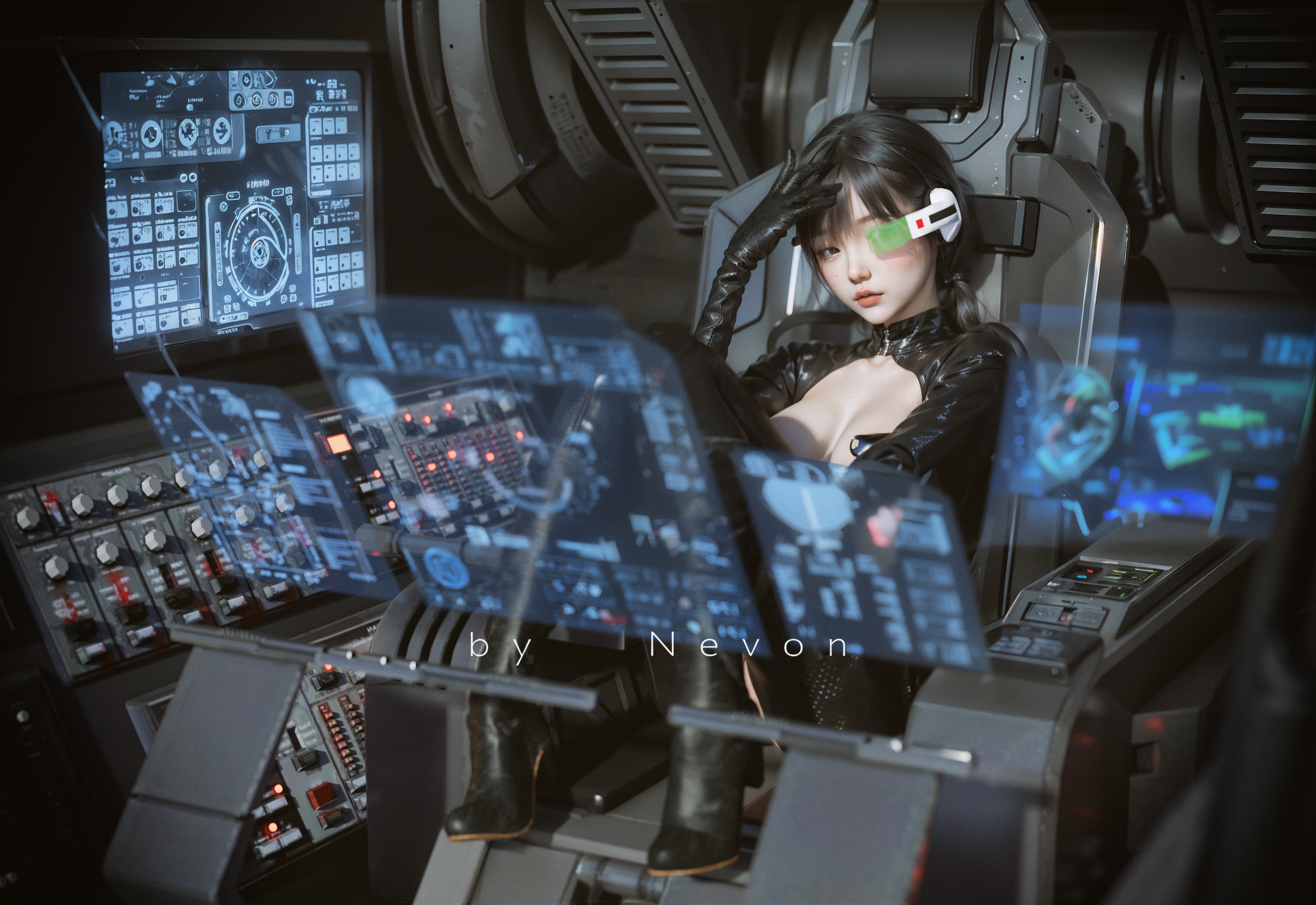 4K Science Fiction Woman in Futuristic Cockpit HD Wallpaper