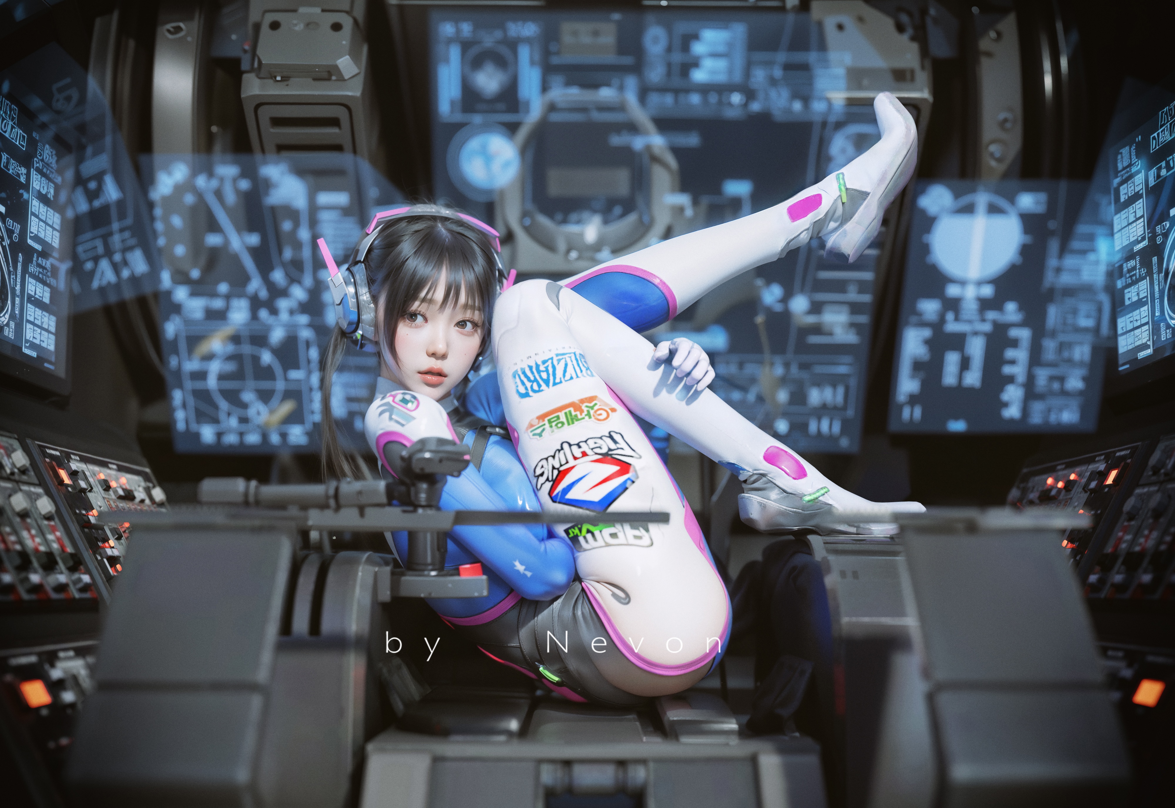 4K D.Va cosplay in a futuristic cockpit by Nevon HD Wallpaper