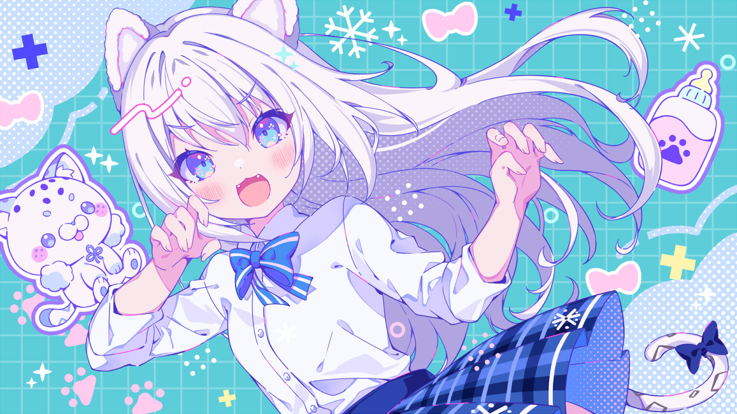 Anime girl with cat ears and tail, school uniform HD Wallpaper