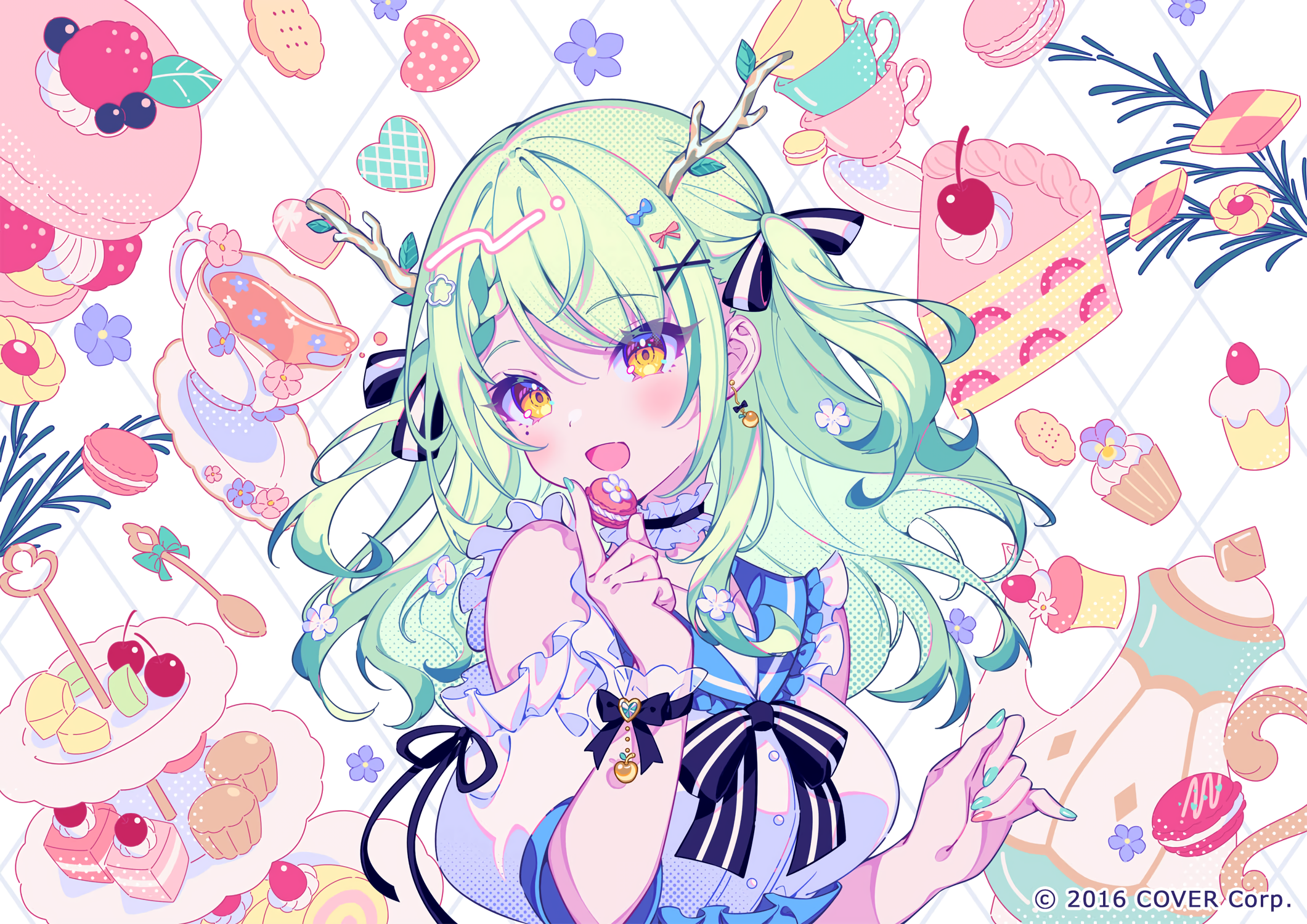 Ceres Fauna surrounded by sweets and tea HD Wallpaper