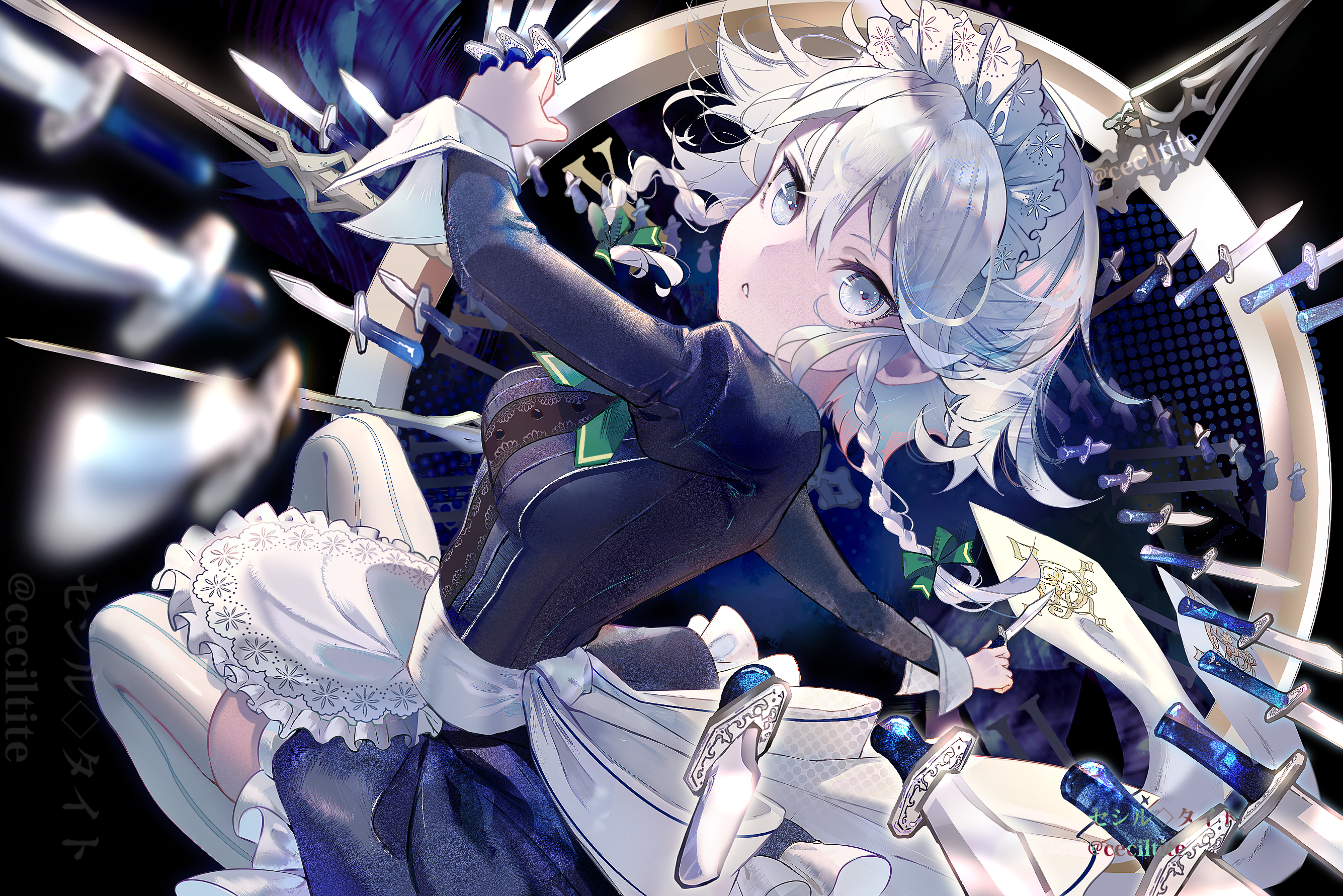 Izayoi Sakuya from Touhou wielding knives HD Wallpaper