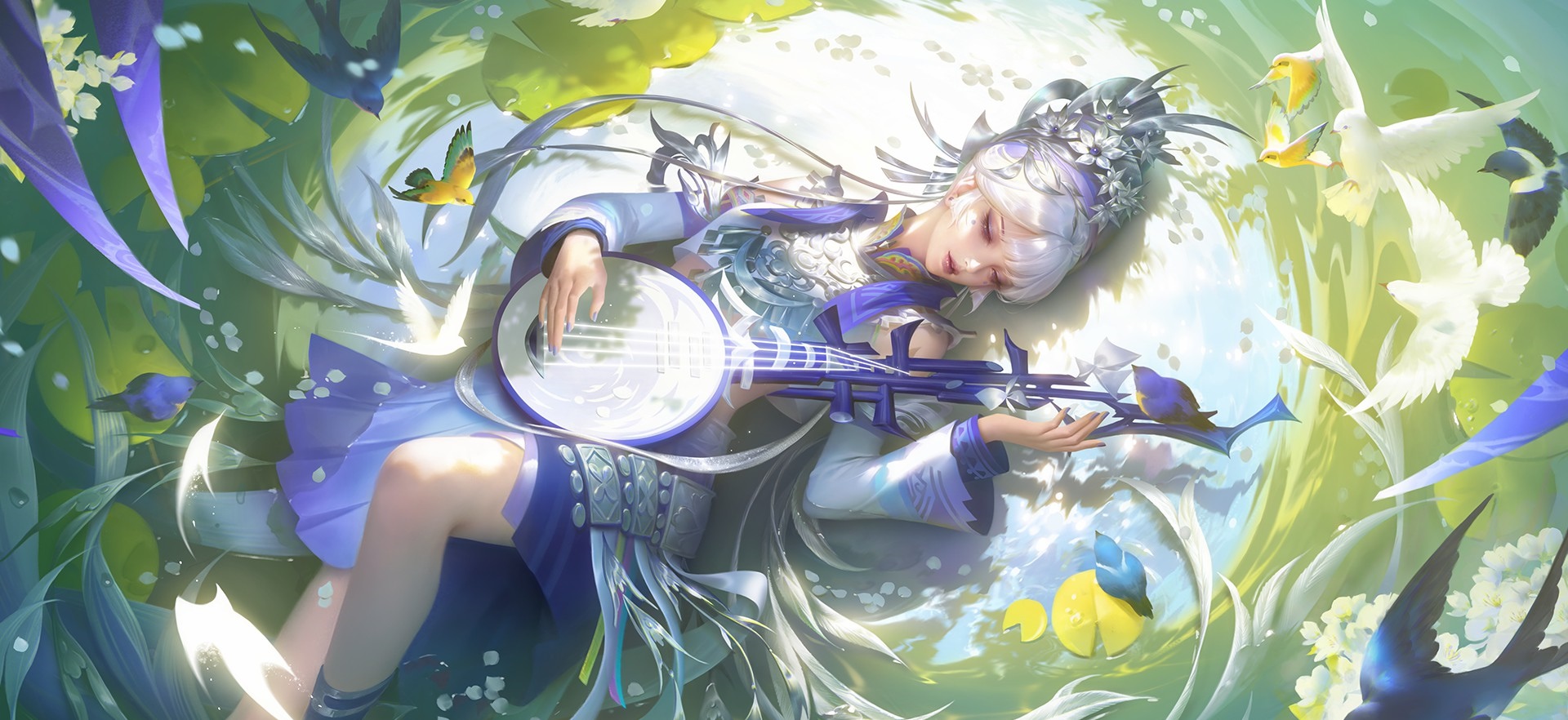 Honor of Kings: Woman with Musical Instrument and Birds HD Wallpaper