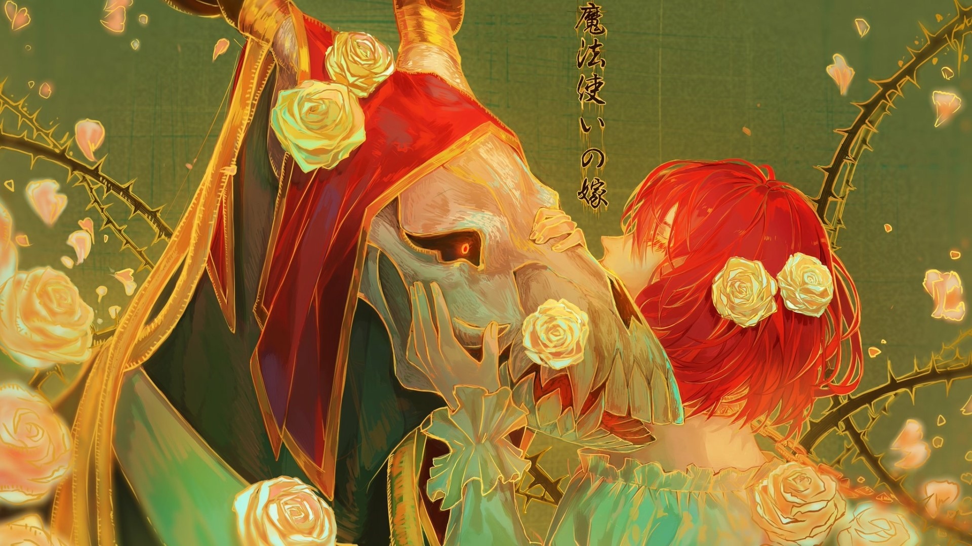 Mahoutsukai no Yome: Elias Ainsworth and Hatori Chise with Roses HD Wallpaper