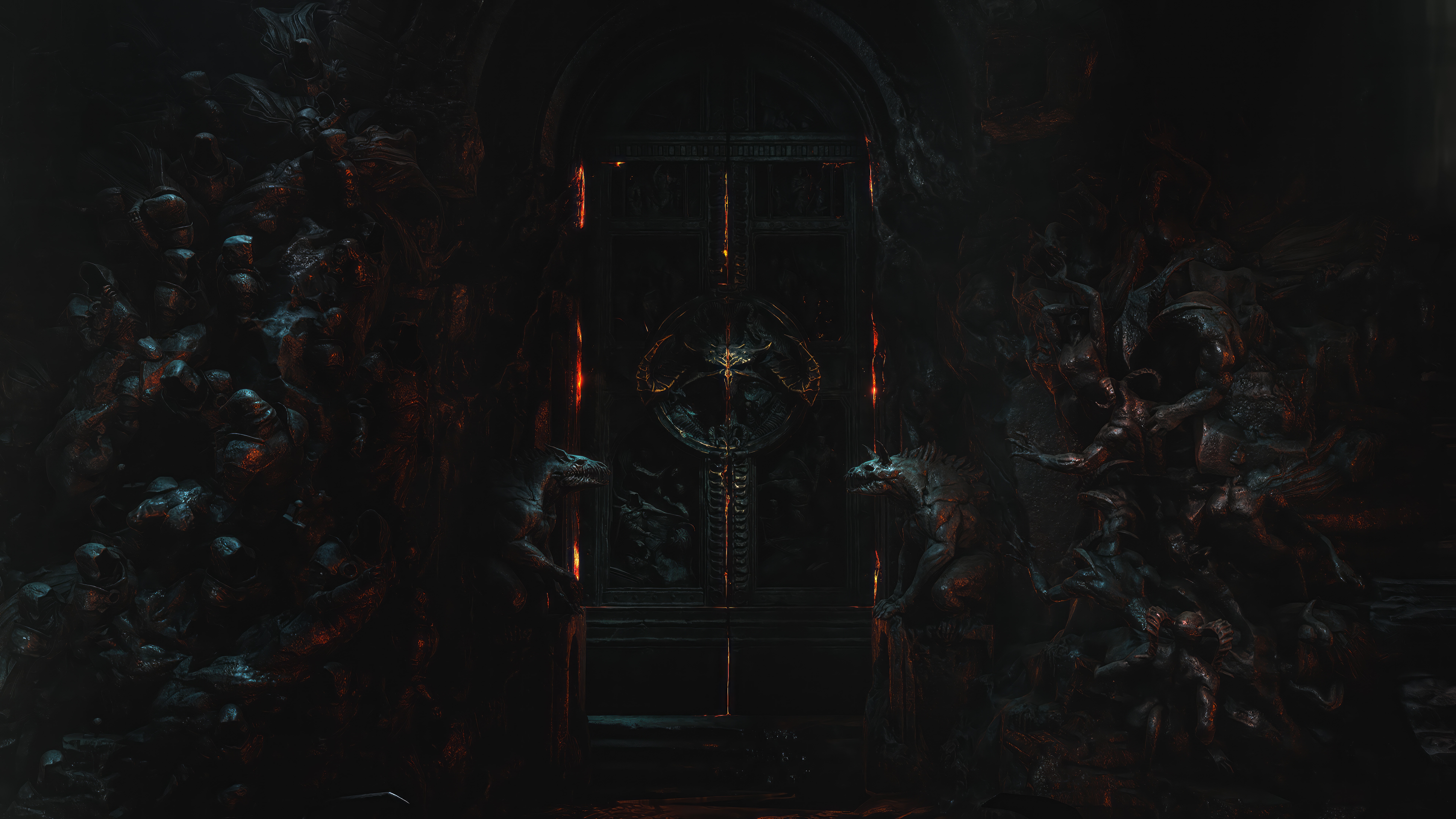Diablo IV Gate with Demonic Sculptures HD Wallpaper