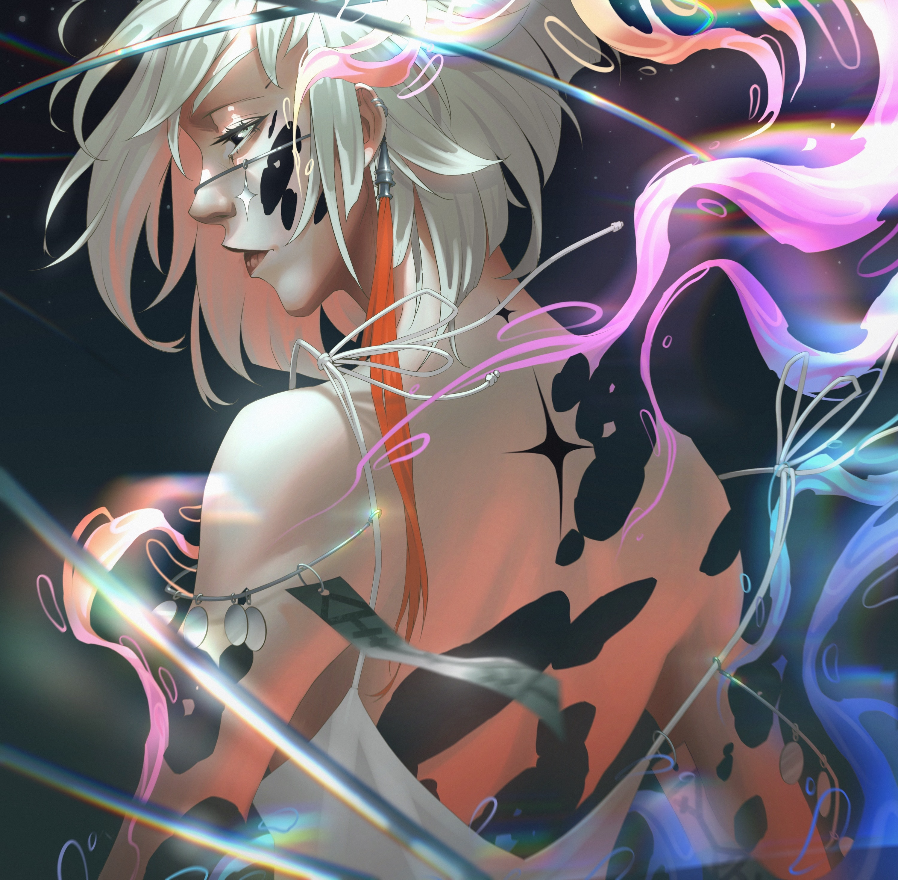 Fantasy girl with abstract patterns and colorful light HD Wallpaper