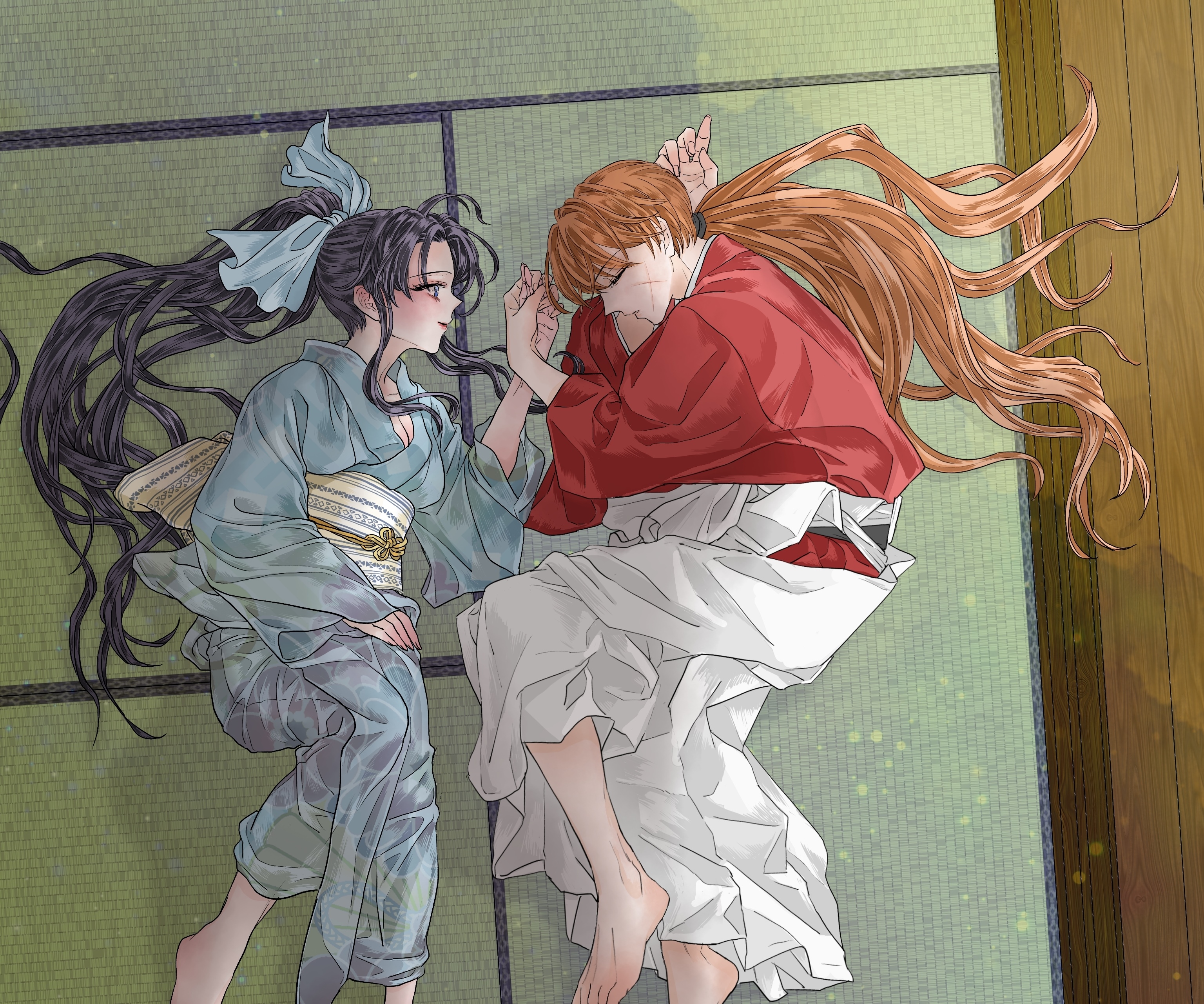 Kenshin Himura and Kamiya Kaoru sleeping HD Wallpaper